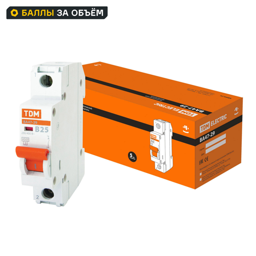 Изображение товара Автоматический выключатель ВА47-29 1P 25А TDM Electric для защиты цепей