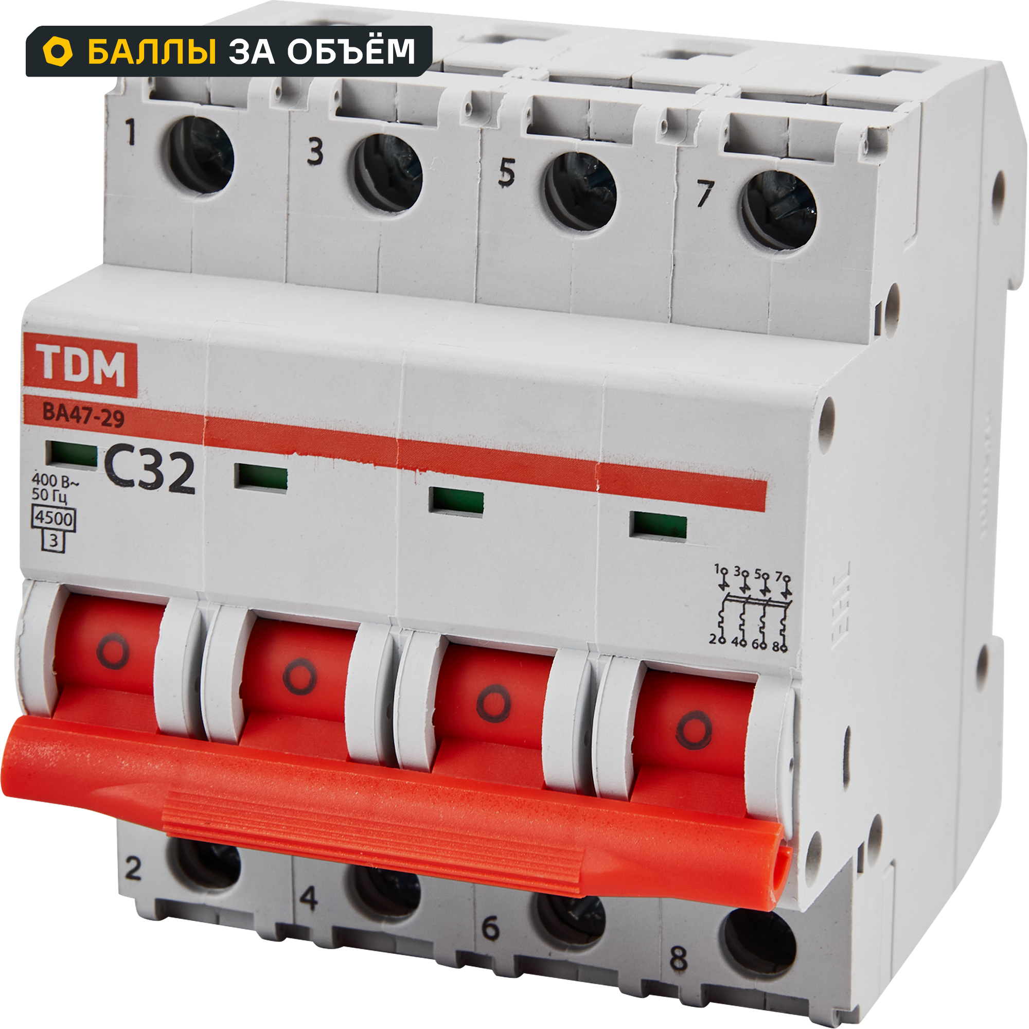 Изображение товара Автоматический выключатель Ва47-29 4P 32А 4,5кА 중국 изделие