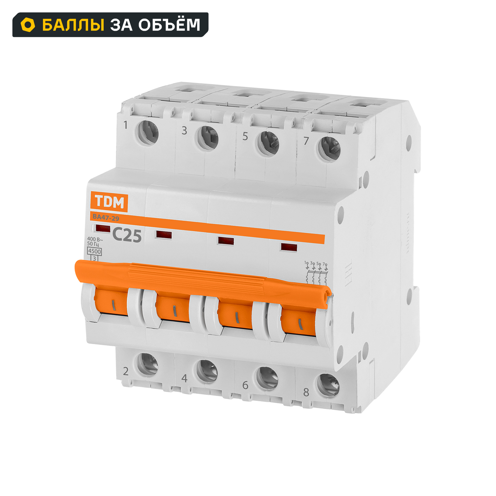 Изображение товара Автоматический выключатель TDM ELECTRIC ВА47-29 4П 25А