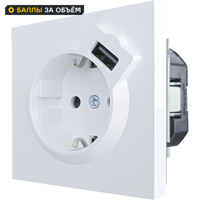 Изображение товара Встраиваемая розетка LEZARD Zima с USB и заземлением белый цвет 16 А