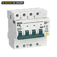 Изображение товара Дифференциальный автомат Dekraft ДИФ-103 3P+N C16 А 30 мА 6 кА AC
