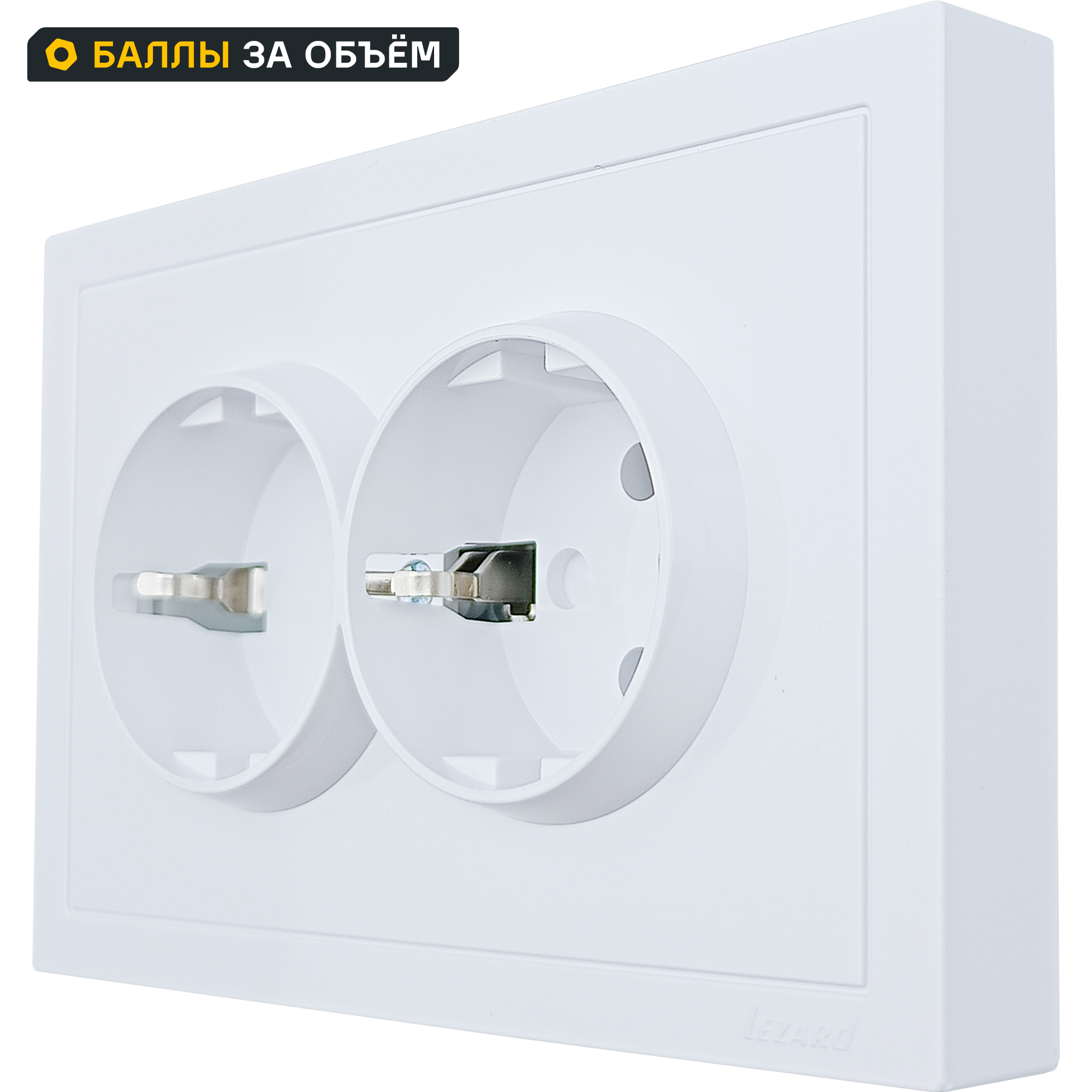 Изображение товара Встраиваемая двойная розетка Lezard Zima с заземлением белая IP20