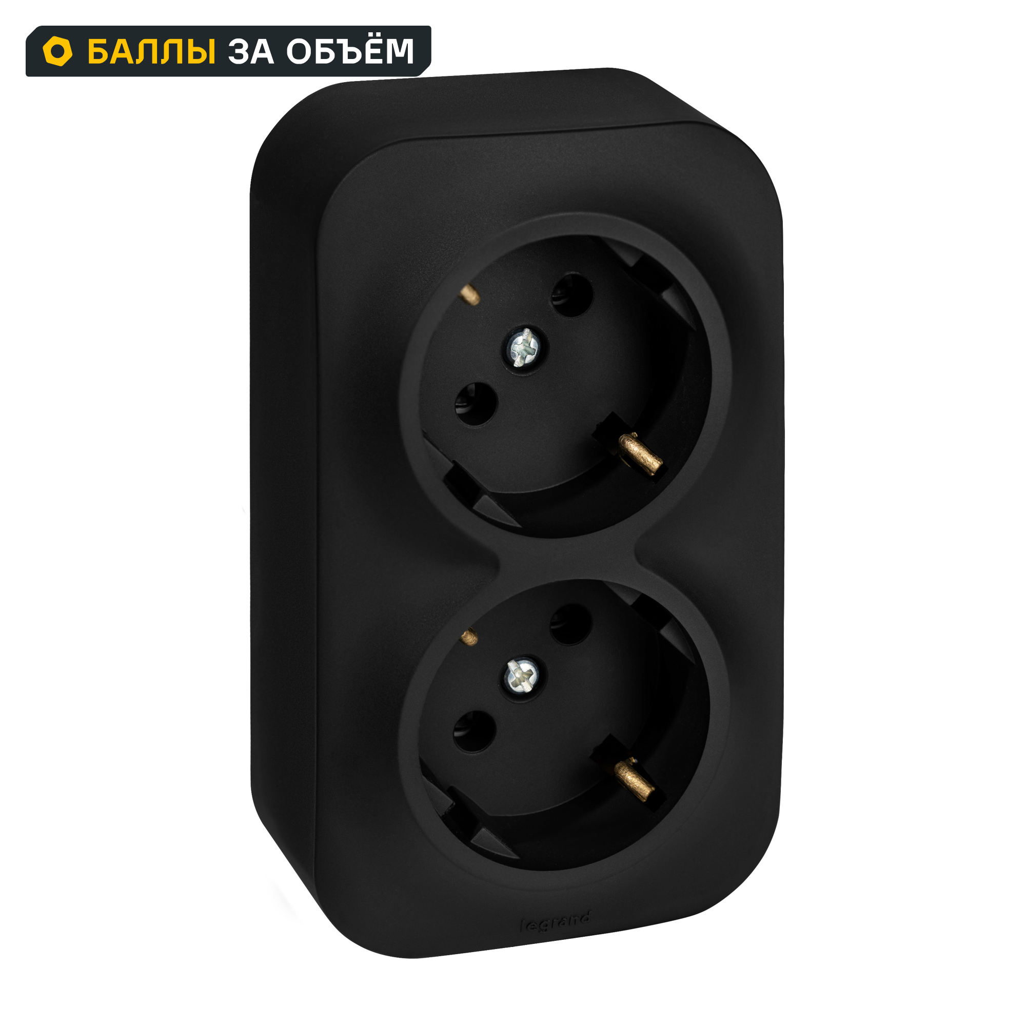 Изображение товара Розетка двойная накладная Legrand Quteo с заземлением черный 220 В