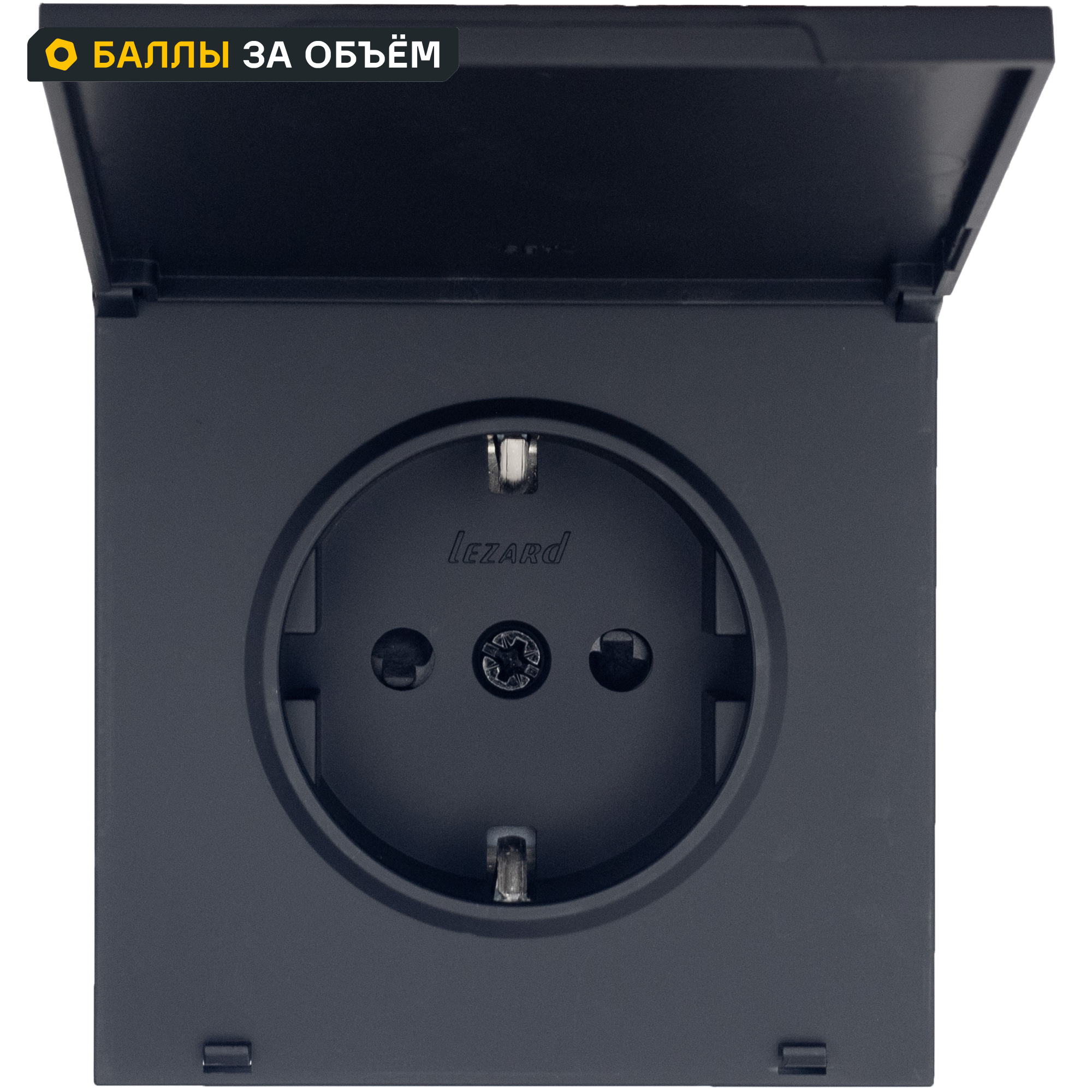Изображение товара Розетка встраиваемая Lezard Zima с заземлением крышкой IP44 черный бархат