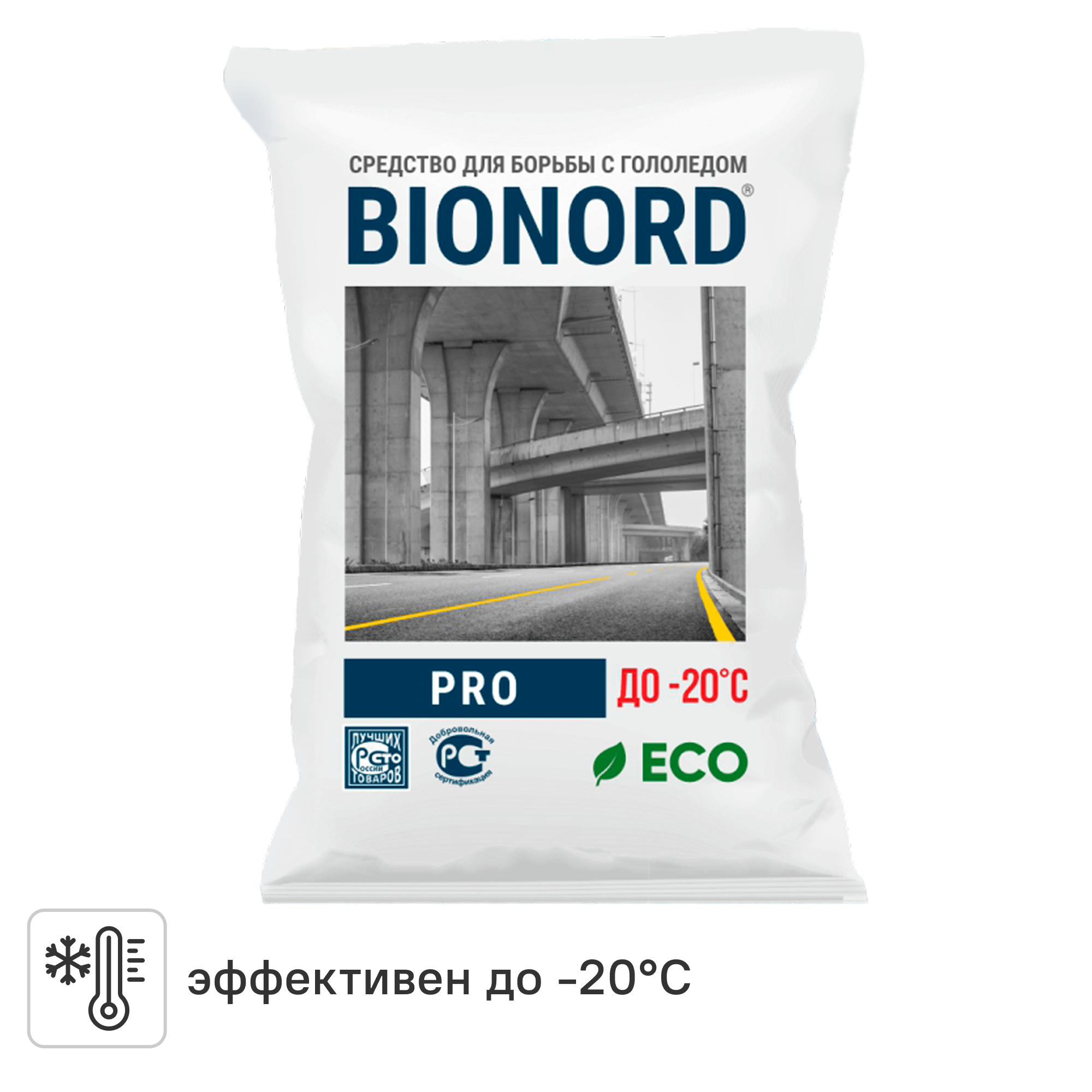 Изображение товара Антигололедный реагент Bionord Pro 23 кг для зимней обработки дорожных покрытий