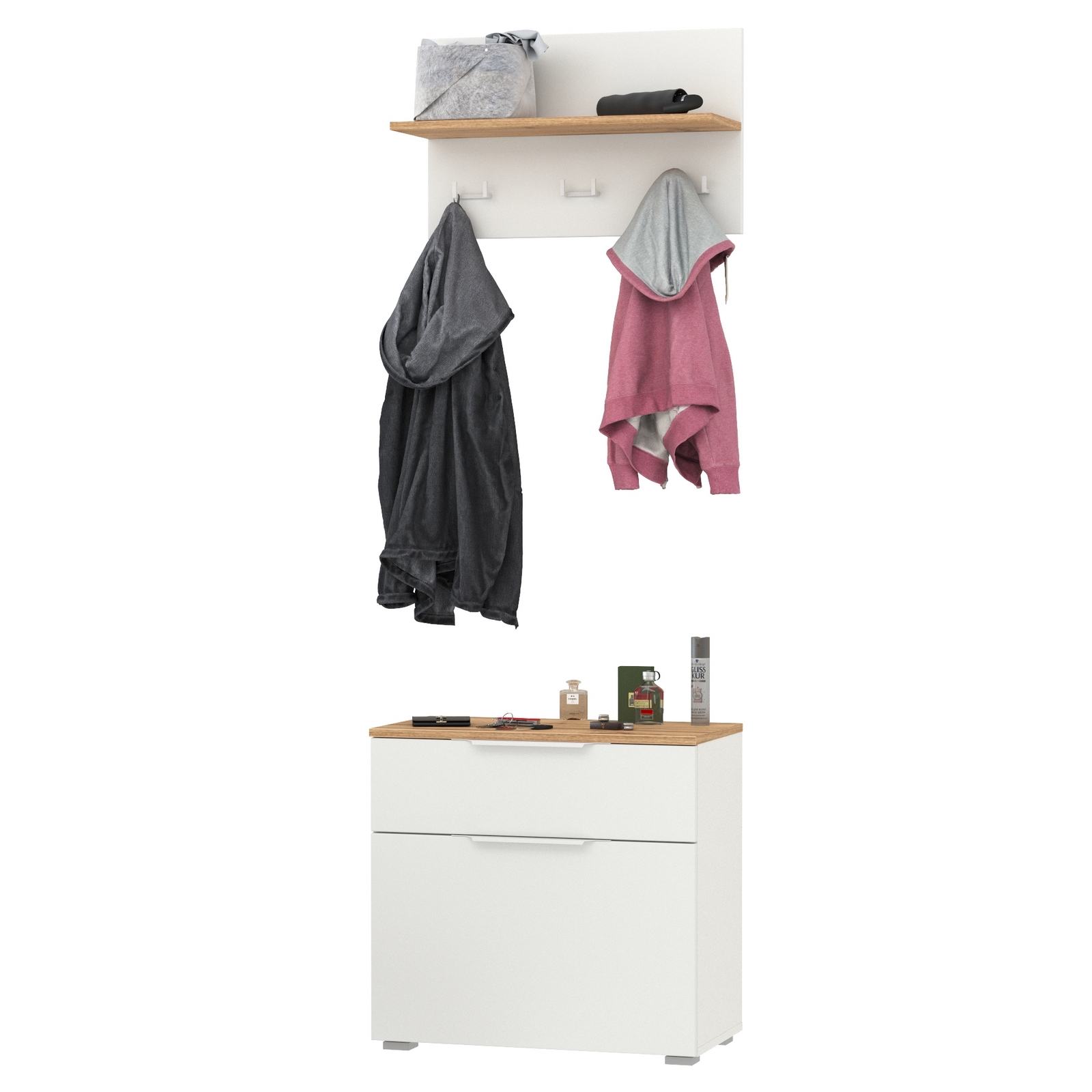 Изображение товара Комплект мебели для прихожей MOBI Октава белый шагрень и дуб золотой