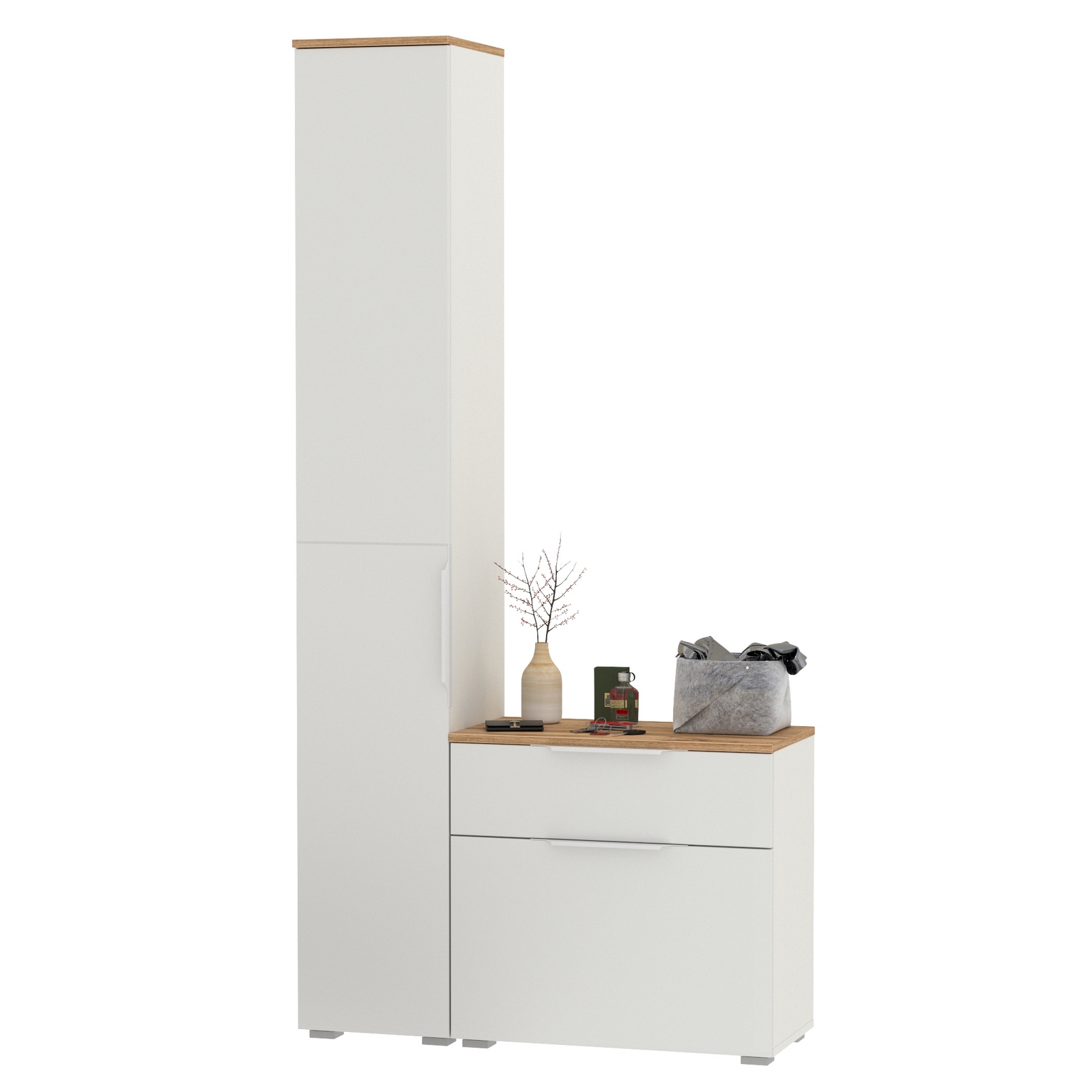 Изображение товара Комплект мебели для прихожей MOBI Октава № 13 белый шагрень/дуб золотой