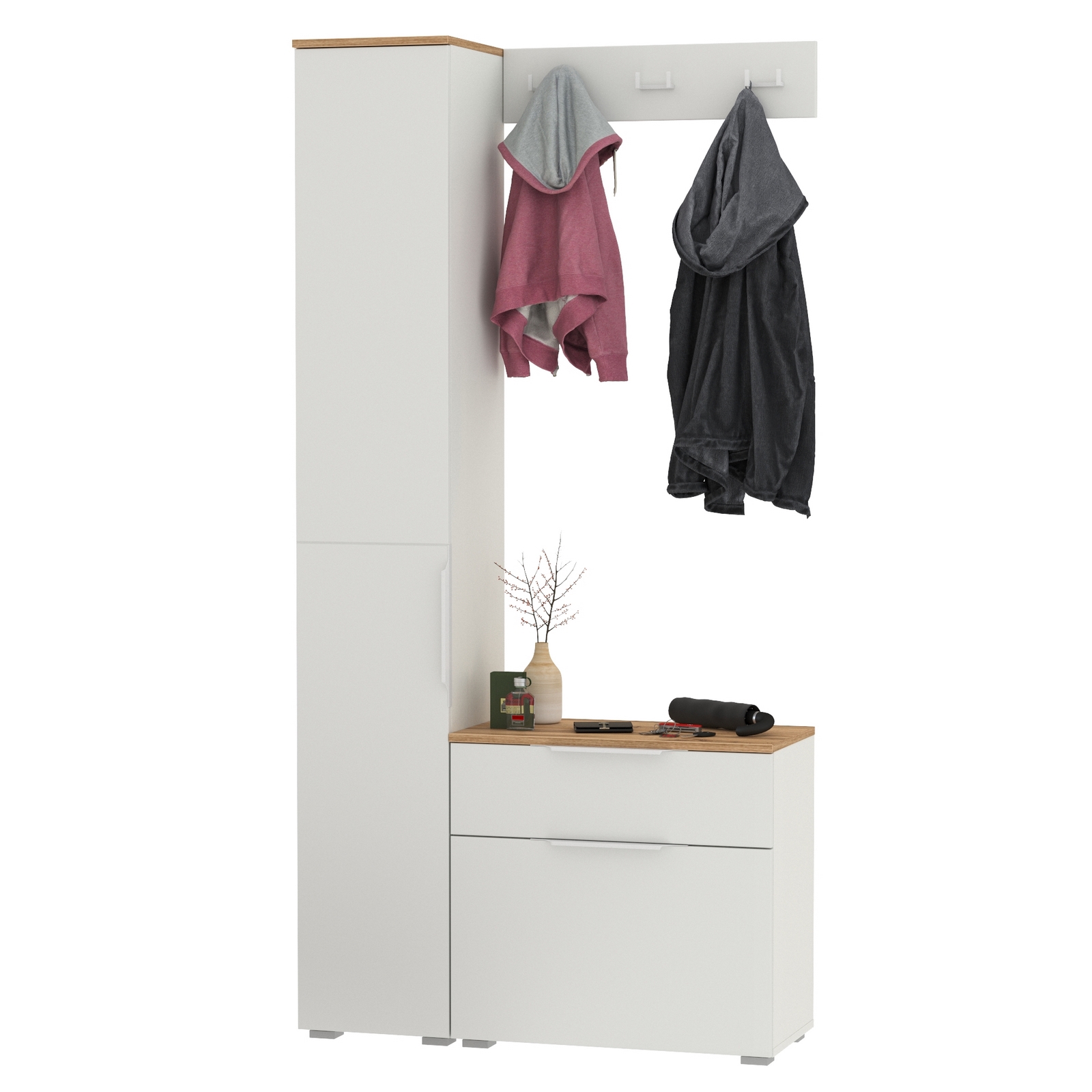 Изображение товара Комплект мебели для прихожей MOBI Октава № 15 белый и дуб золотой