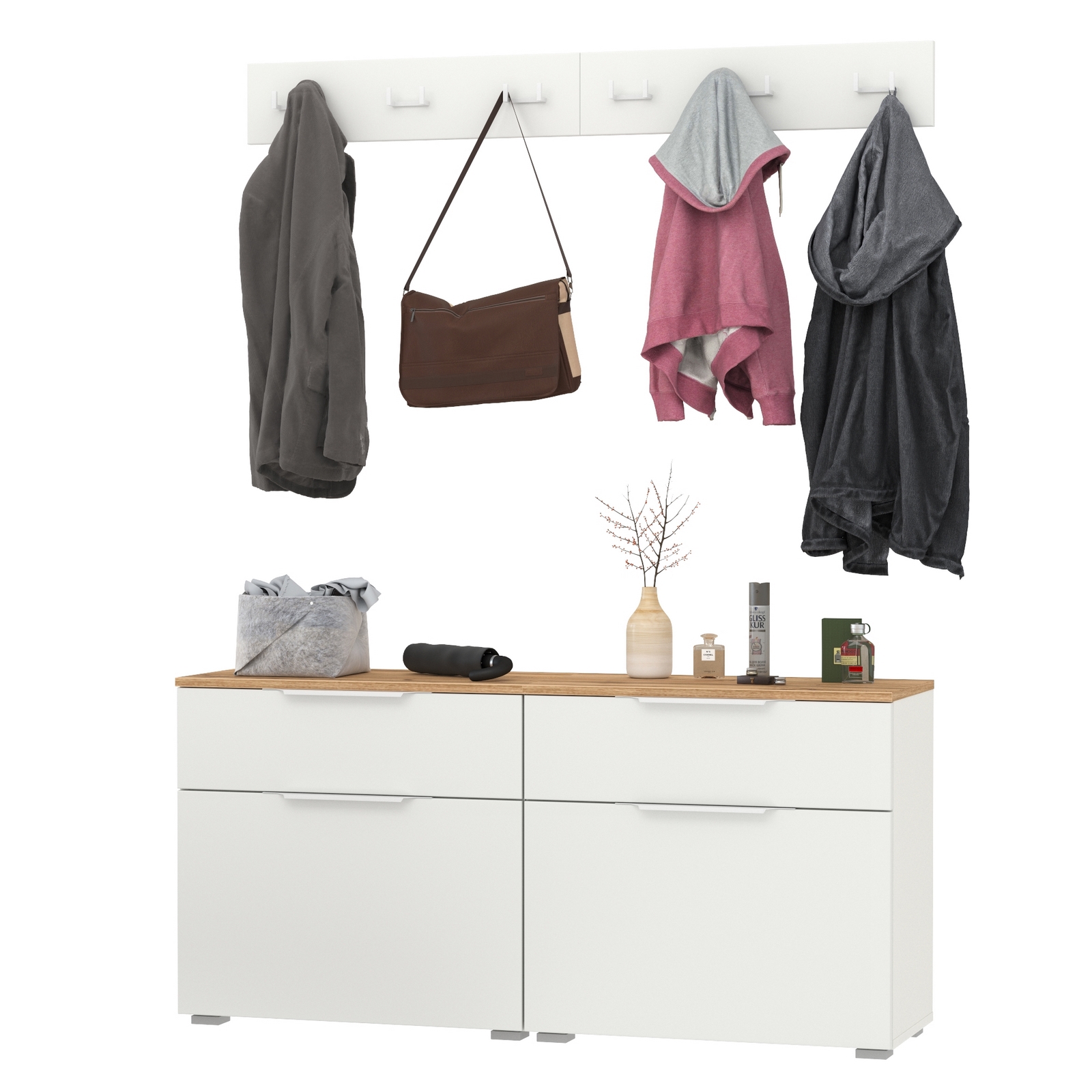 Изображение товара Комплект мебели для прихожей Mobi Октава № 05 129.8x180x35.4 см ЛДСП цвет белый шагрень/дуб золотой