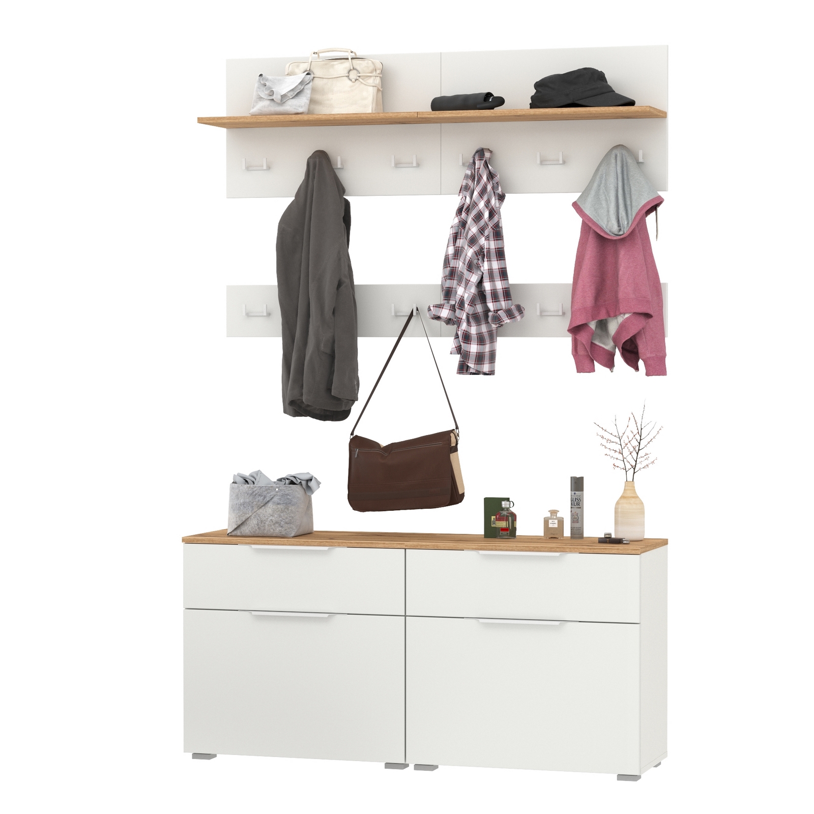 Изображение товара Комплект мебели для прихожей MOBI Октава № 07 белый шагрень дуб золотой 6 предметов