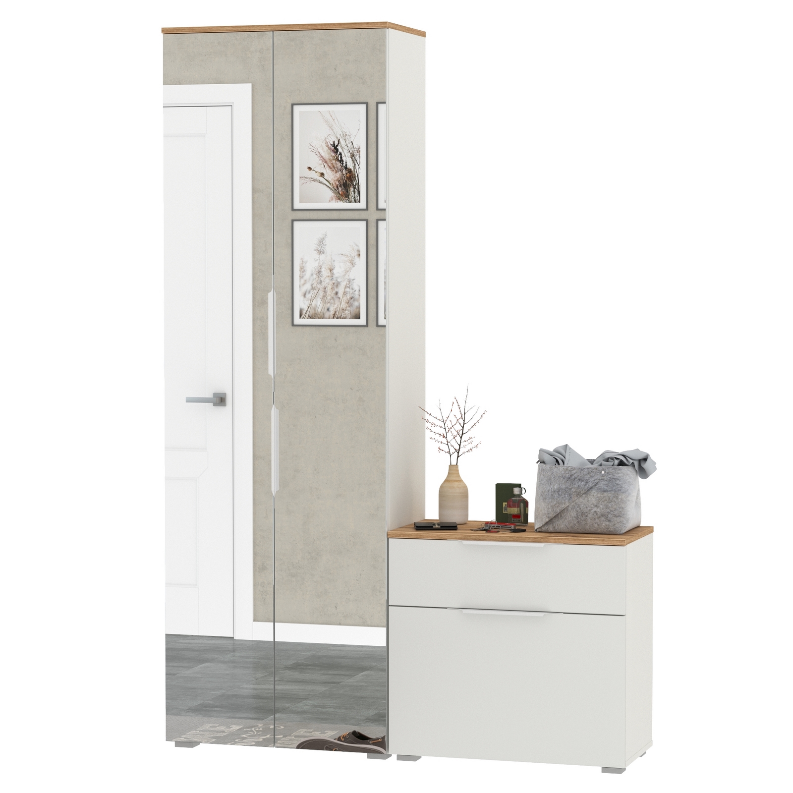 Изображение товара Комплект мебели для прихожей MOBI Октава № 09 зеркало обувница шкаф минимализм стиль