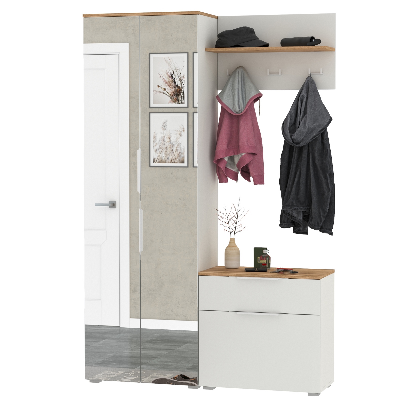 Изображение товара Модульный комплект мебели для прихожей Моби Октава № 10 белый дуб 197.6 см