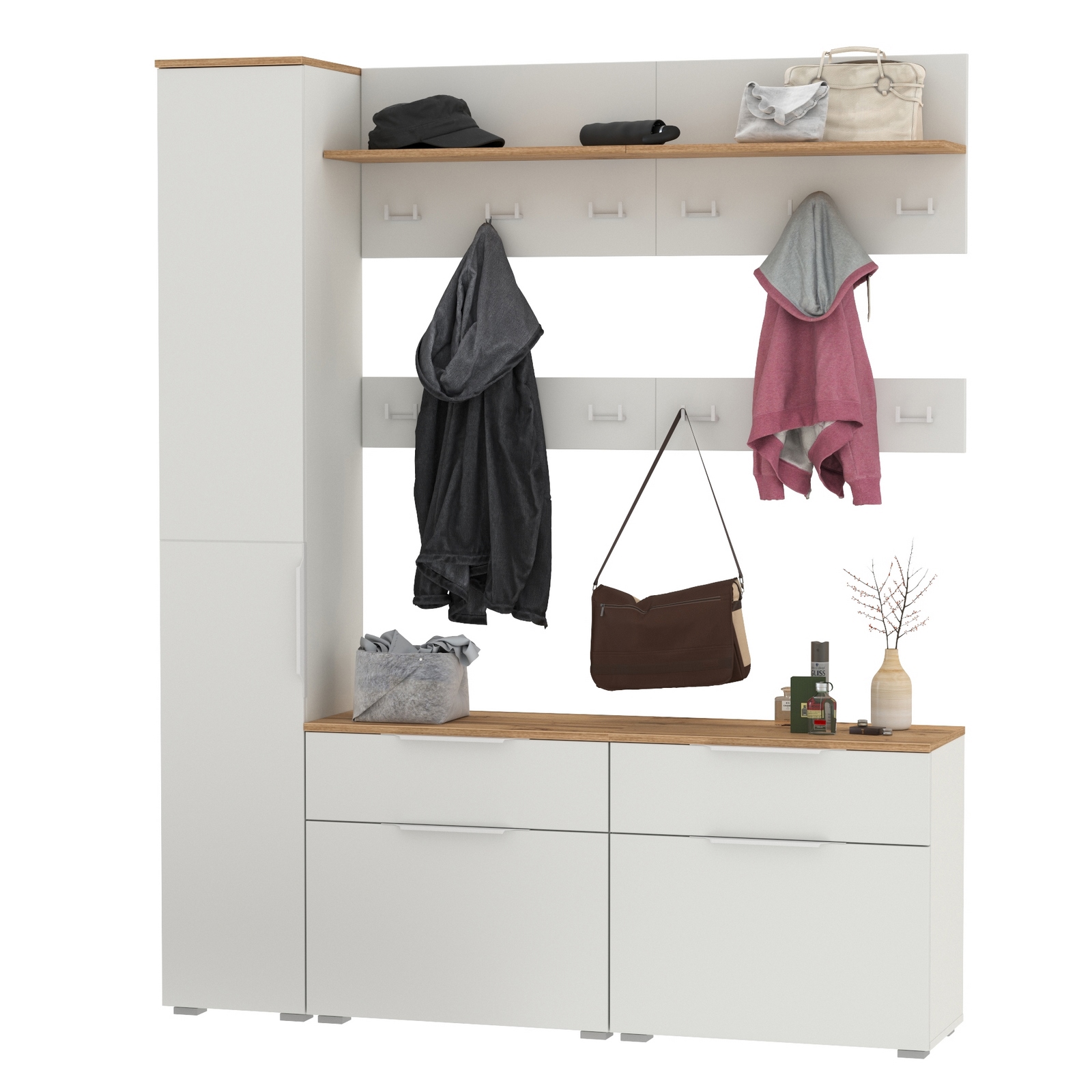 Изображение товара Комплект мебели для прихожей Mobi Октава № 34 белый/дуб золотой