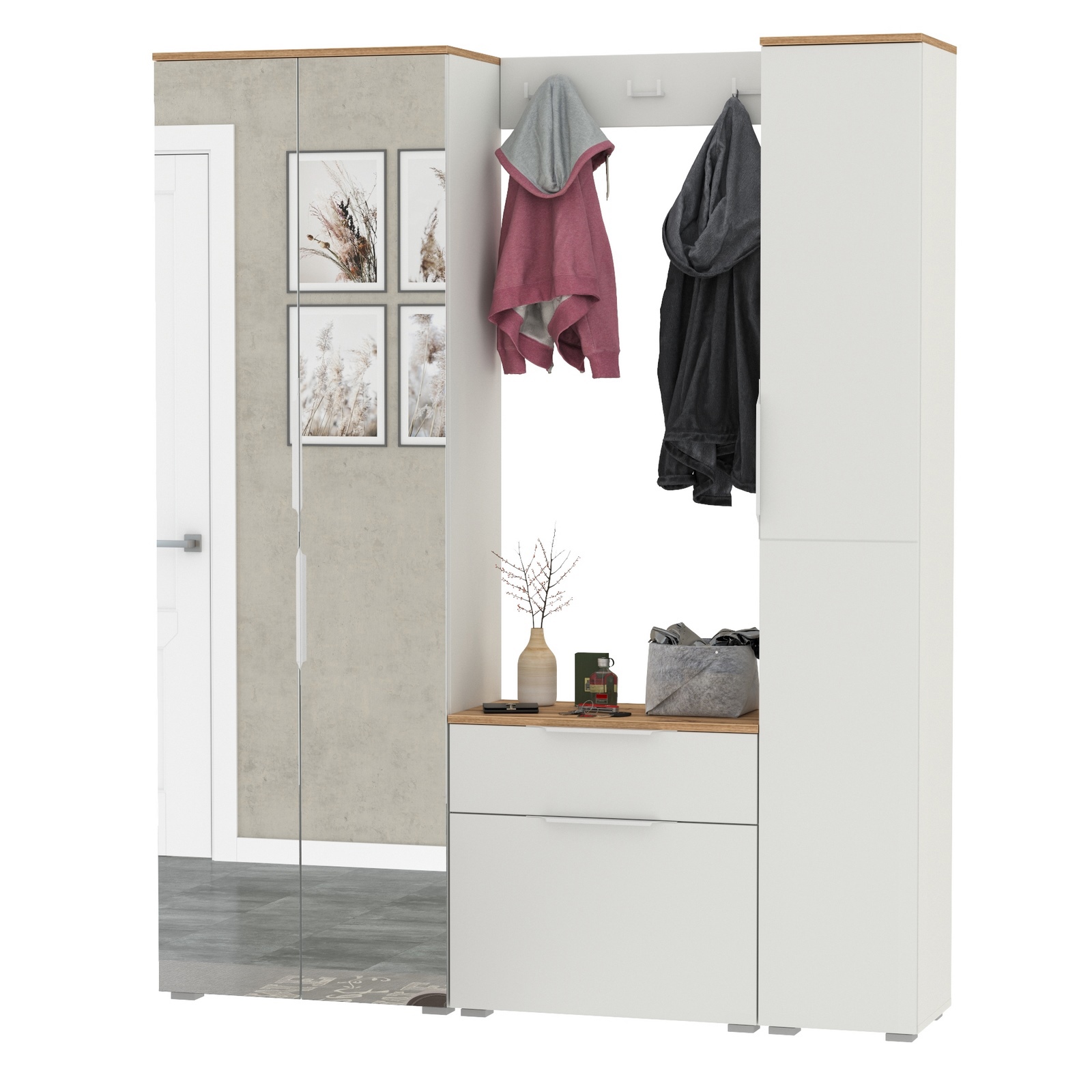 Изображение товара Комплект мебели для прихожей MOBI Октава № 23 197.6 см Встроенная зеркало и модульная система