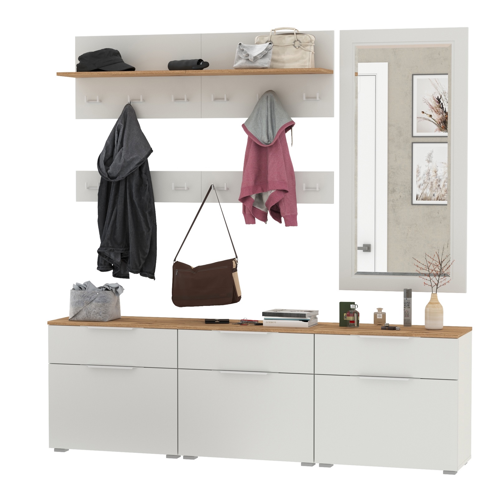 Изображение товара Комплект мебели для прихожей MOBI Октава № 41 белый и дуб золотой