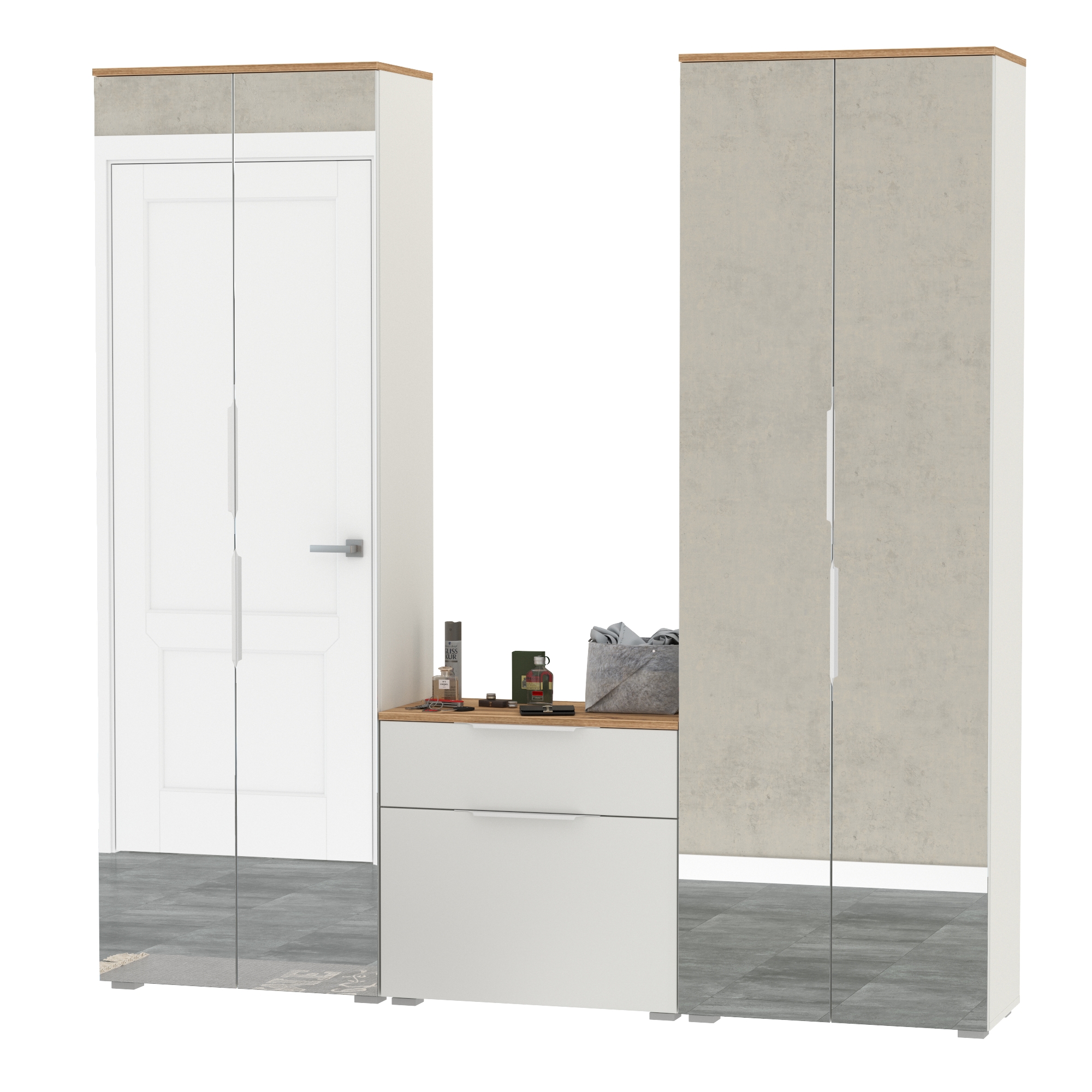 Изображение товара Шкафы и тумба MOBI Октава №24: прихожая белый шагрень/дуб золотой