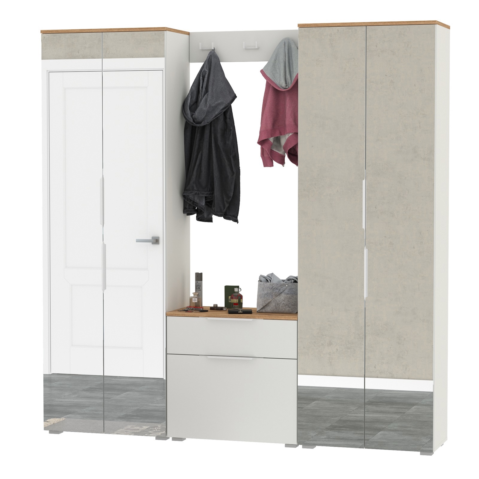 Изображение товара Комплект мебели для прихожей Mobi Октава № 26 193.7x197.6x35.4 см ЛДСП цвет белый/дуб золотой