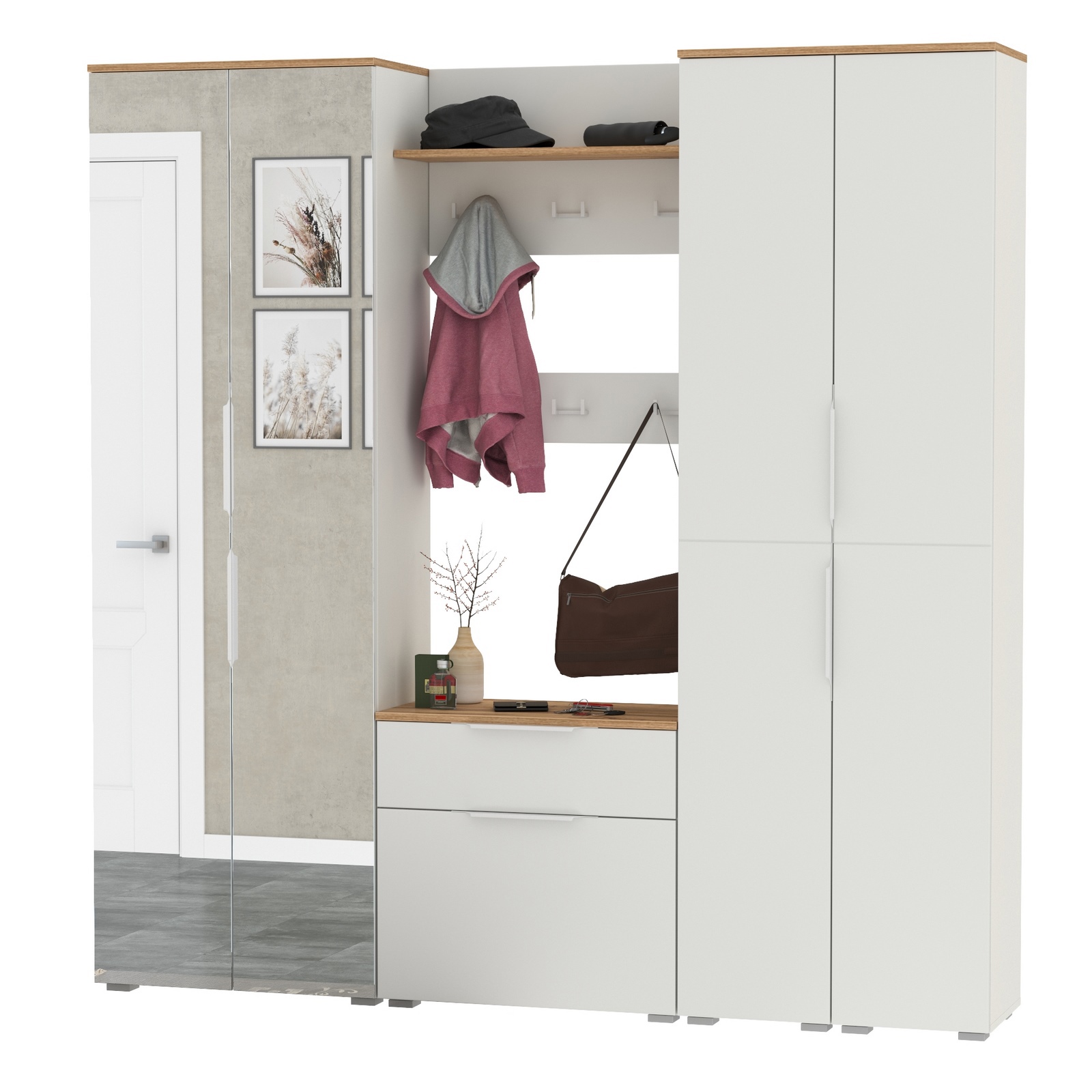 Изображение товара Комплект мебели для прихожей Mobi Октава № 31 белый и дуб золото