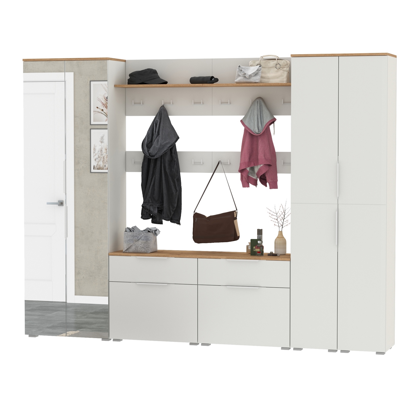 Изображение товара Модульная мебель для прихожей Моби Октава № 37 белый дуб золотой 150x197.6 см