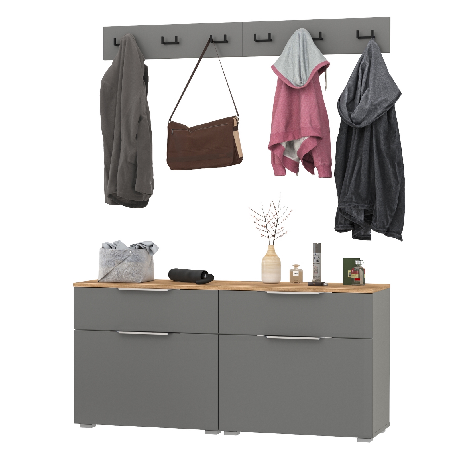 Изображение товара Комплект мебели для прихожей Mobi Октава № 05 129.8x180x35.4 см ЛДСП цвет серый графит/дуб золотой