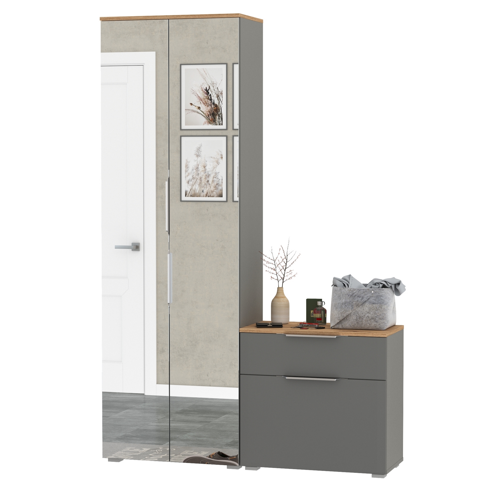 Изображение товара Комплект мебели для прихожей Mobi Октава № 09 серый графит дуб золотой