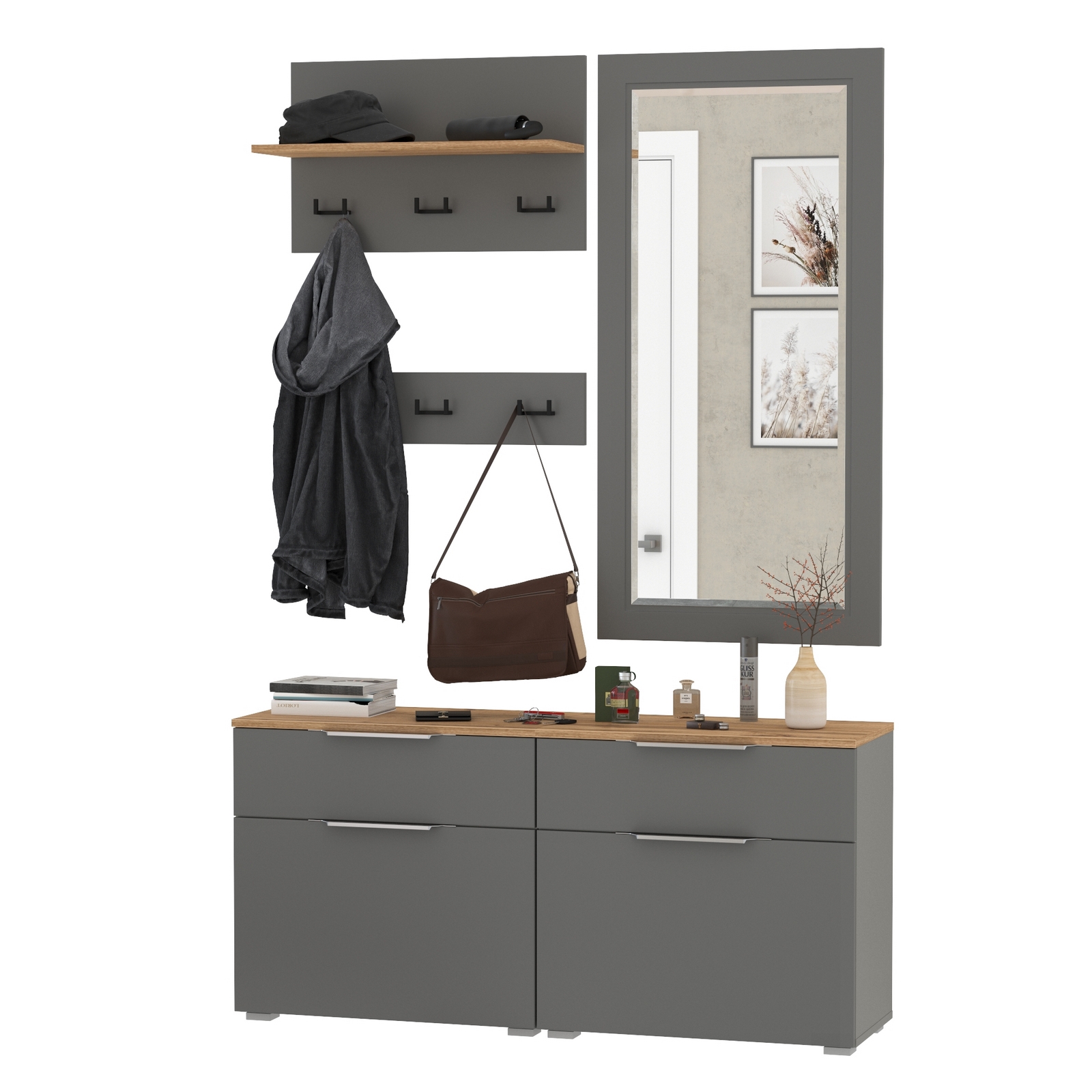 Изображение товара Комплект мебели для прихожей MOBI Октава № 40 5 предметов серый графит дуб золотой