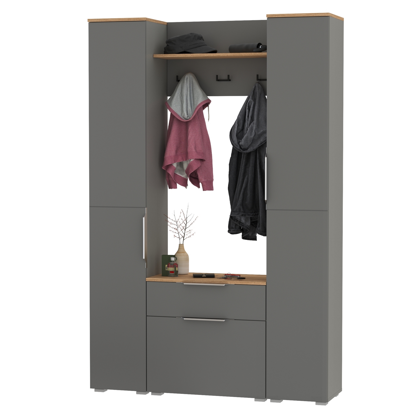 Изображение товара Комплект мебели для прихожей Моби Октава № 18 129.3x197.6x35.4 см серый дуб золотой