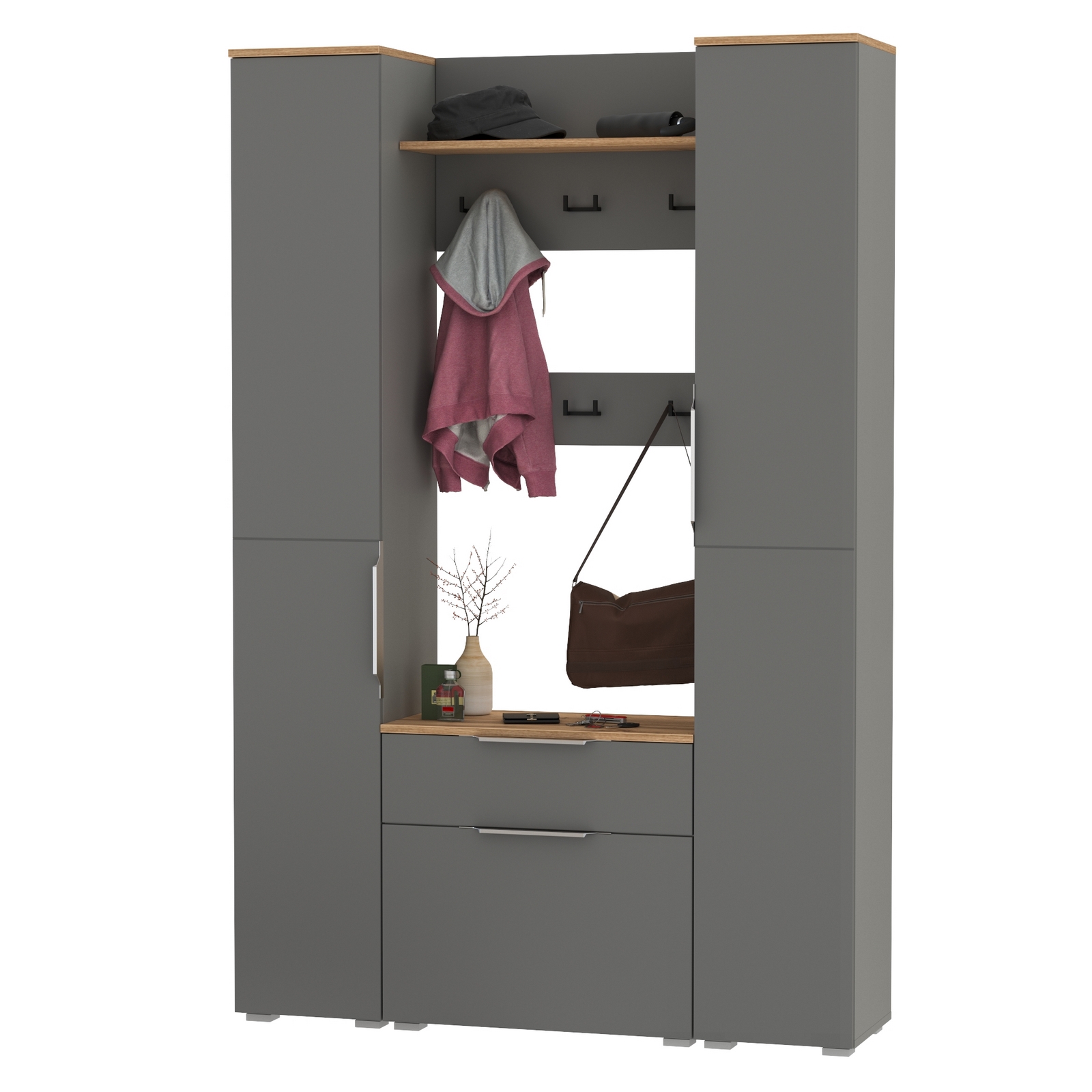 Изображение товара Комплект мебели для прихожей MOBI Октава № 20 серый графит дуб золотой