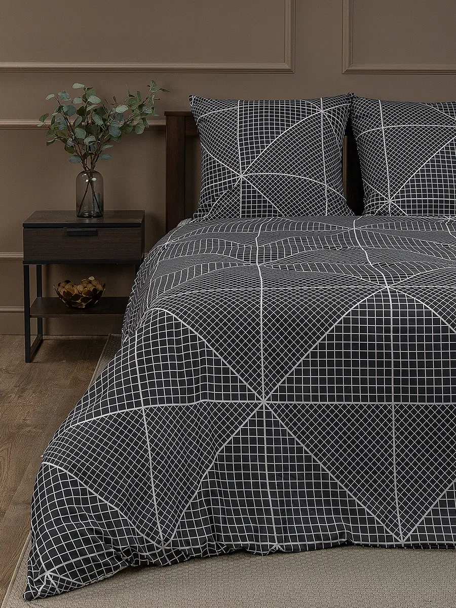 Комплект постельного белья Amore Mio Грид евро полисатин черный