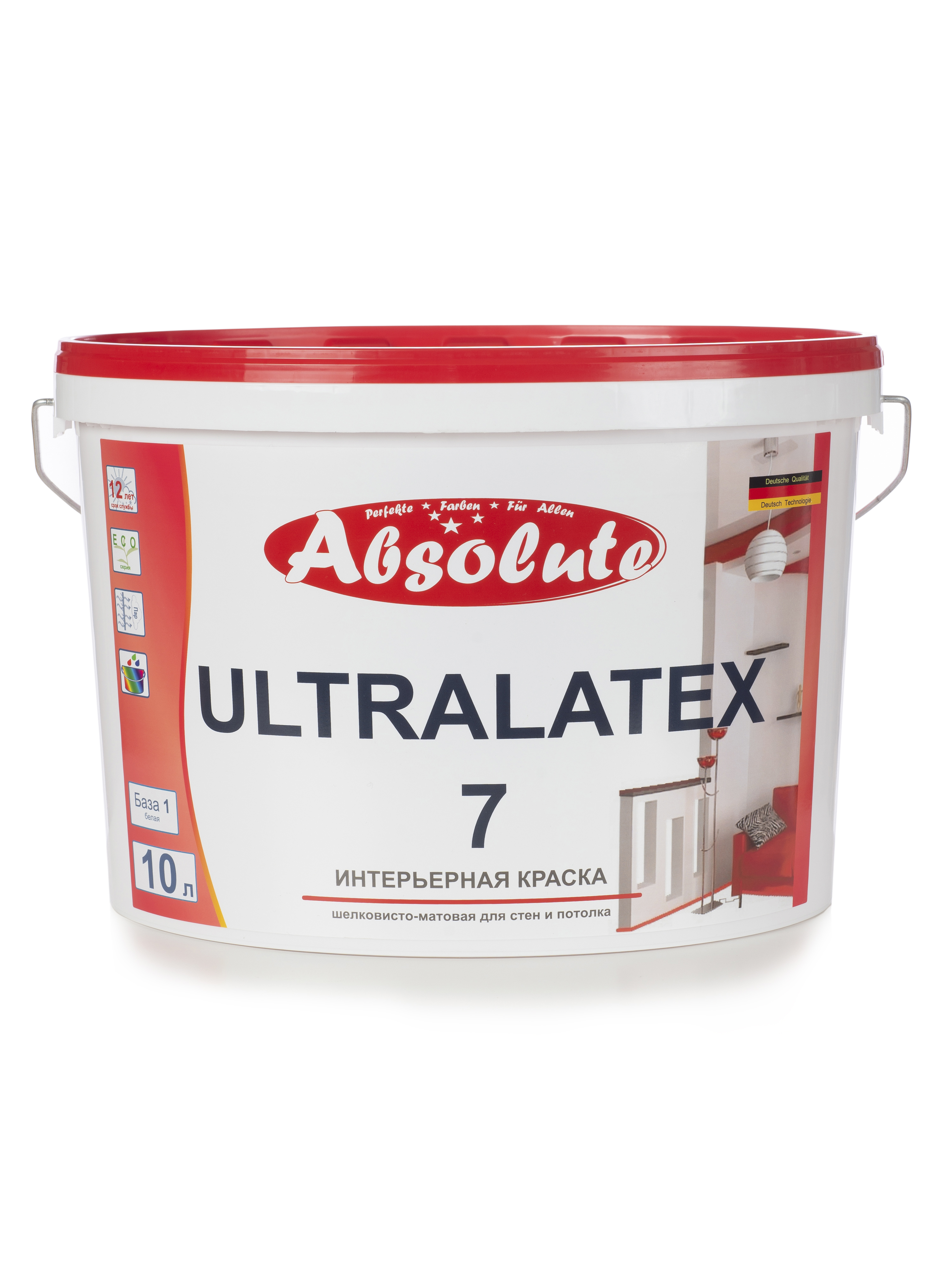Изображение товара Краска для стен и потолков ABSOLUTE Ultralatex 7 шелковистая 10 л