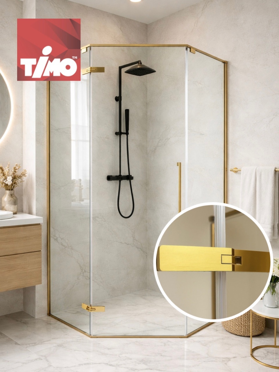 Изображение товара Душевой уголок Timo TTSSP-90/17C-8 90x90x200 профиль мотовое золото, стекло прозрачное 8 мм