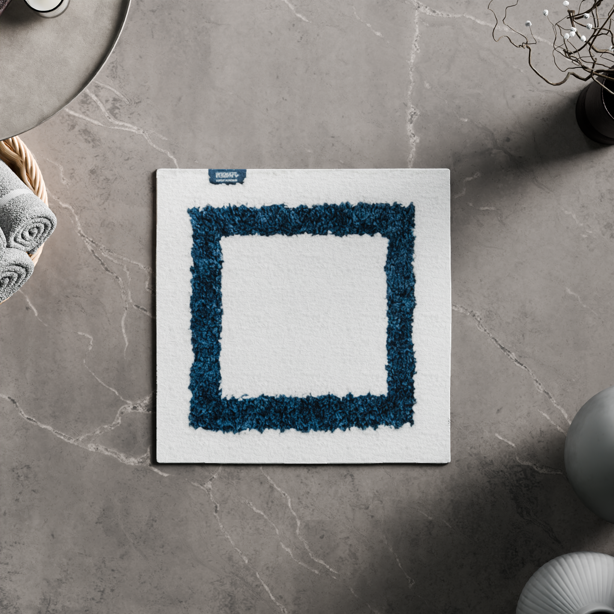 Изображение товара Коврик для туалета Fixsen Presto 50x50 см бело-синий противоскользящий