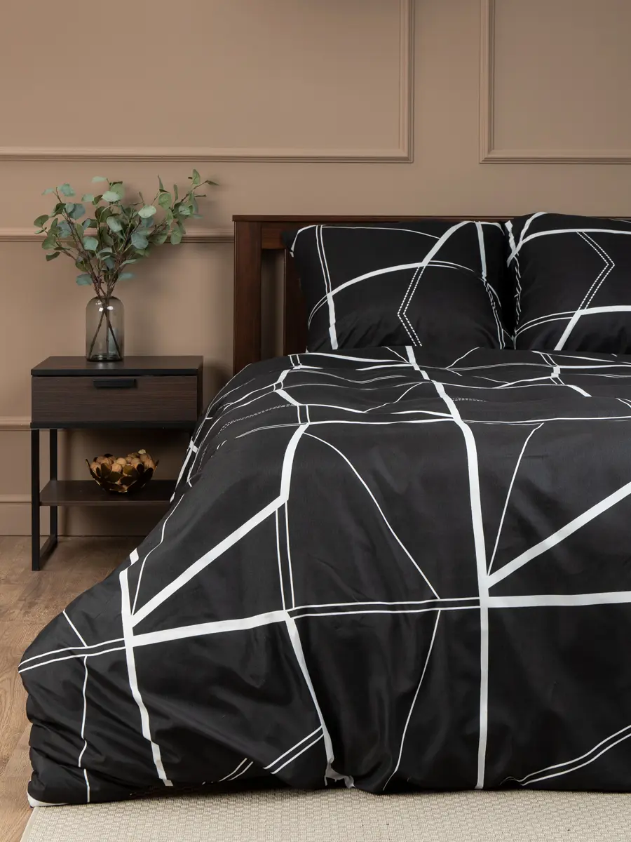 Комплект постельного белья Amore Mio Гео евро полисатин черный