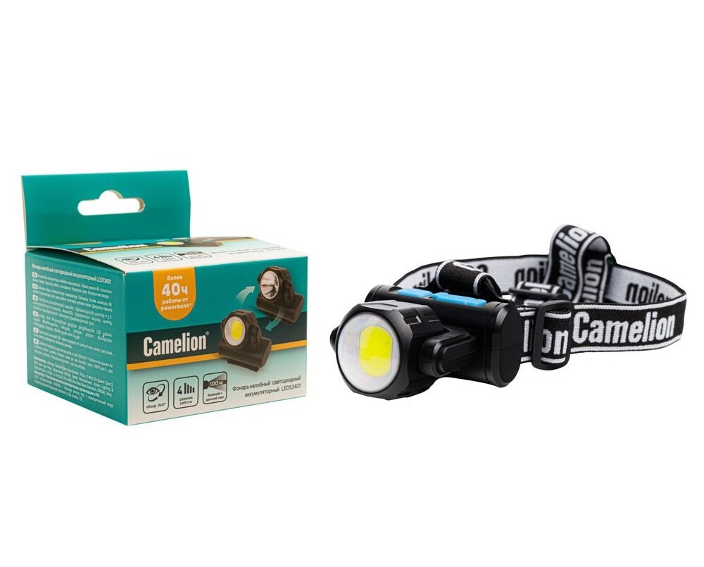 Изображение товара Фонарь налобный Camelion LED53401 с USB и 220 люменов для активного отдыха