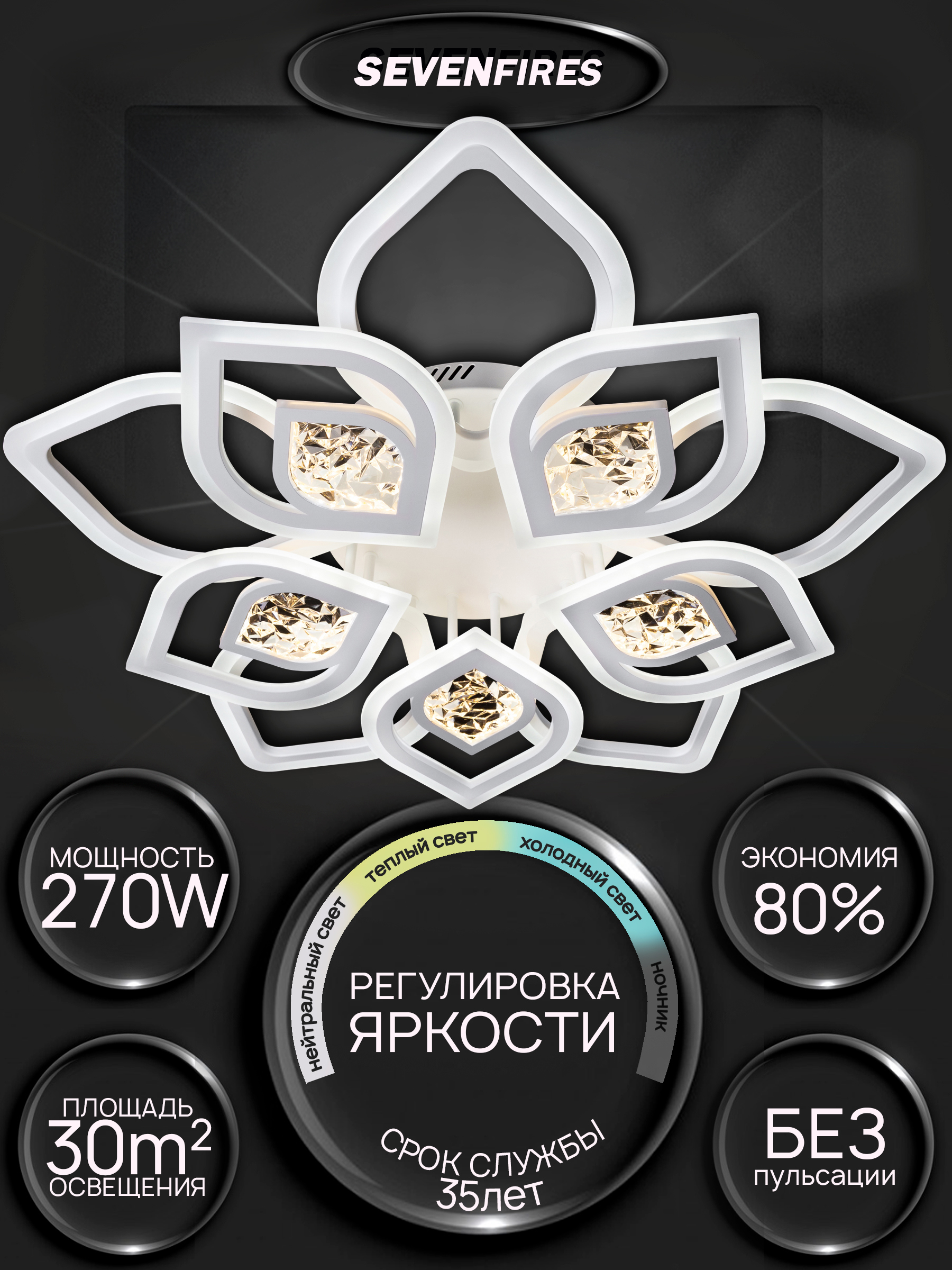 Изображение товара Люстра потолочная светодиодная Семь Огней Dzhena с пультом управления 30 м² регулируемый белый свет цвет белый