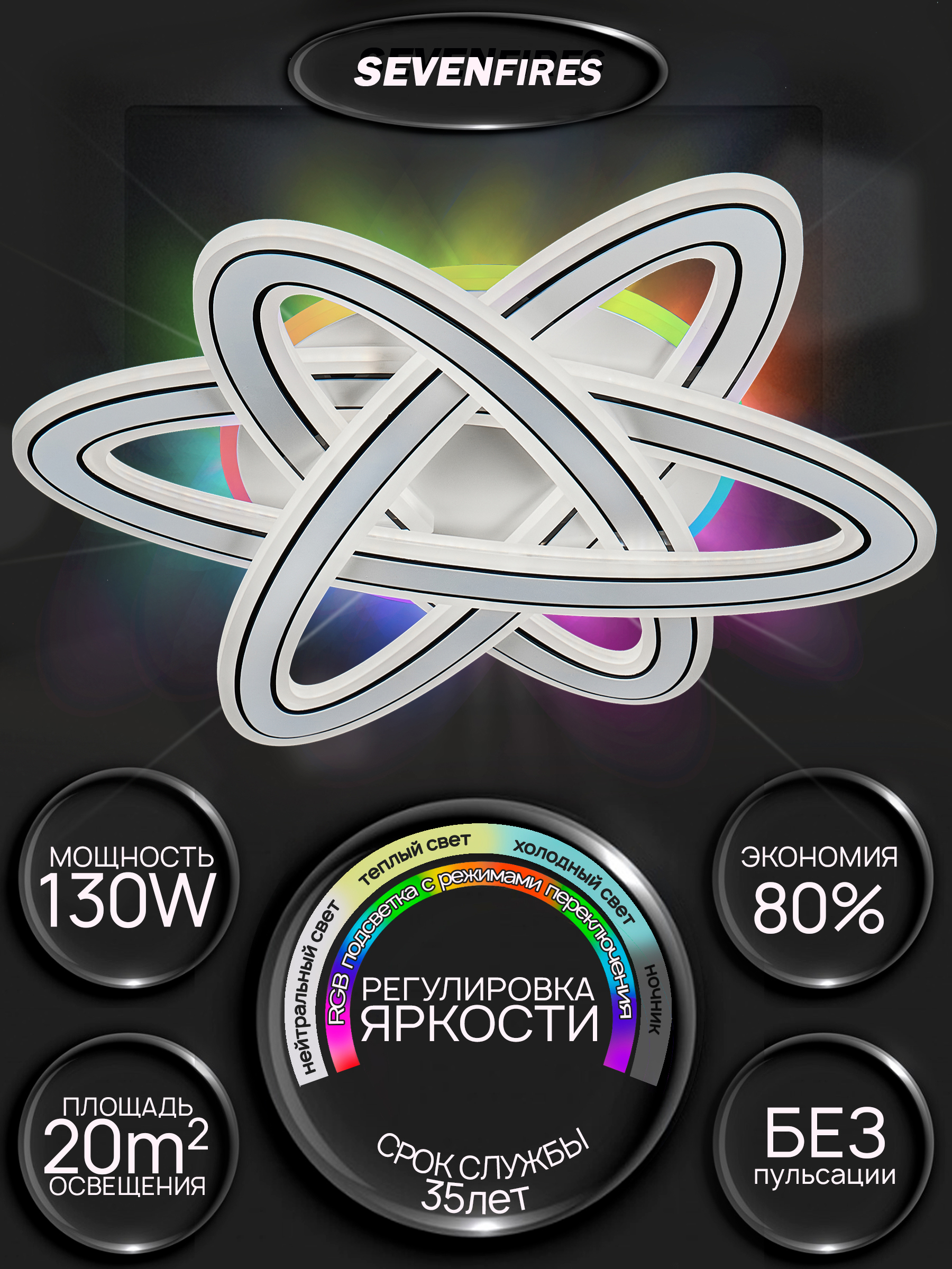 Изображение товара Современная LED люстра Семь Огней с пультом RGB 20 м² белый дизайн