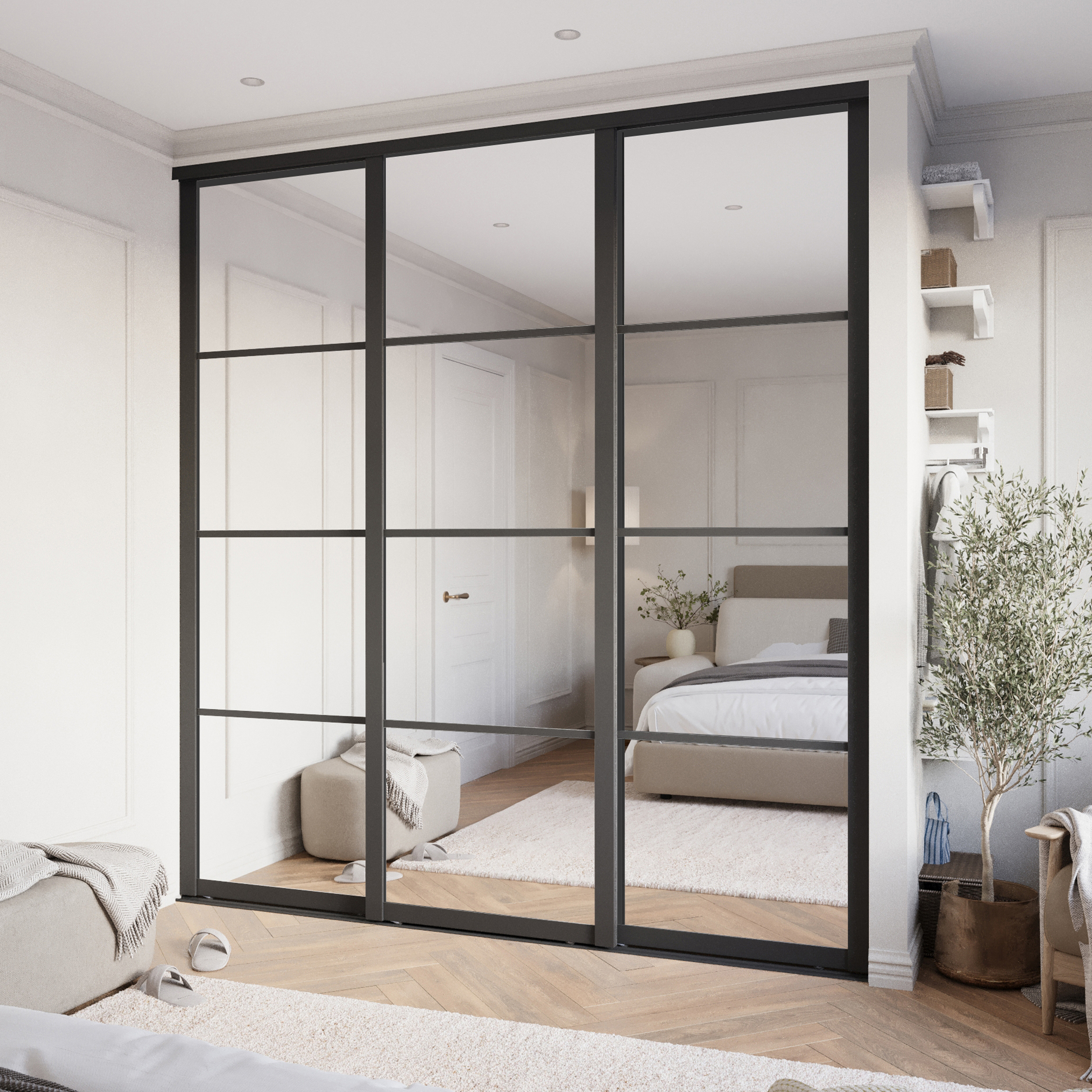 Изображение товара Дверь для шкафа-купе с разделением 225.5x70.4 см алюминий/зеркало цвет черный муар Изображение товара Дверь для шкафа-купе с разделением 225.5x70.4 см алюминий/зеркало цвет черный муар