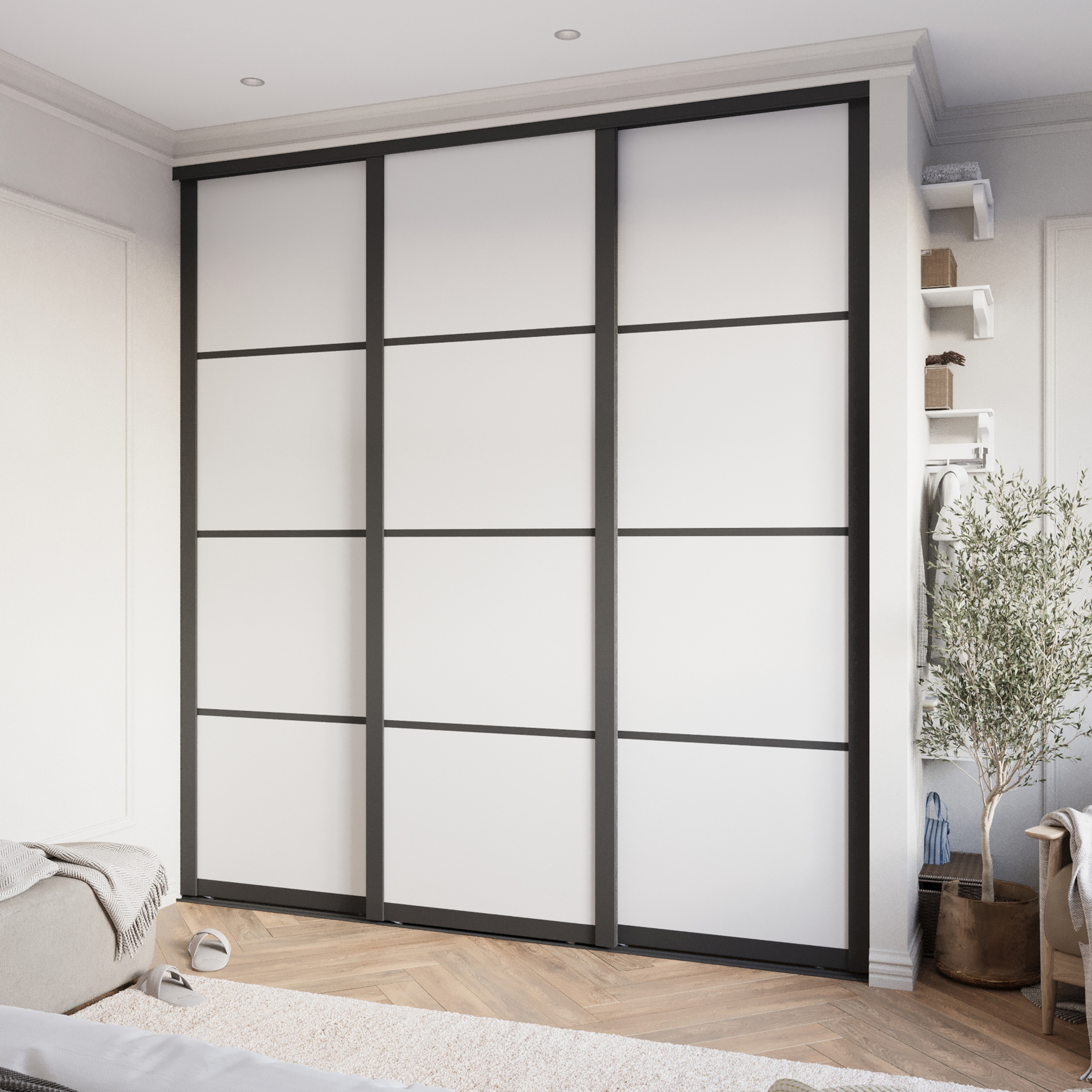 Изображение товара Дверь для шкафа-купе с разделением 225.5x70.4 см ЛДСП цвет черный Изображение товара Дверь для шкафа-купе с разделением 225.5x70.4 см ЛДСП цвет черный