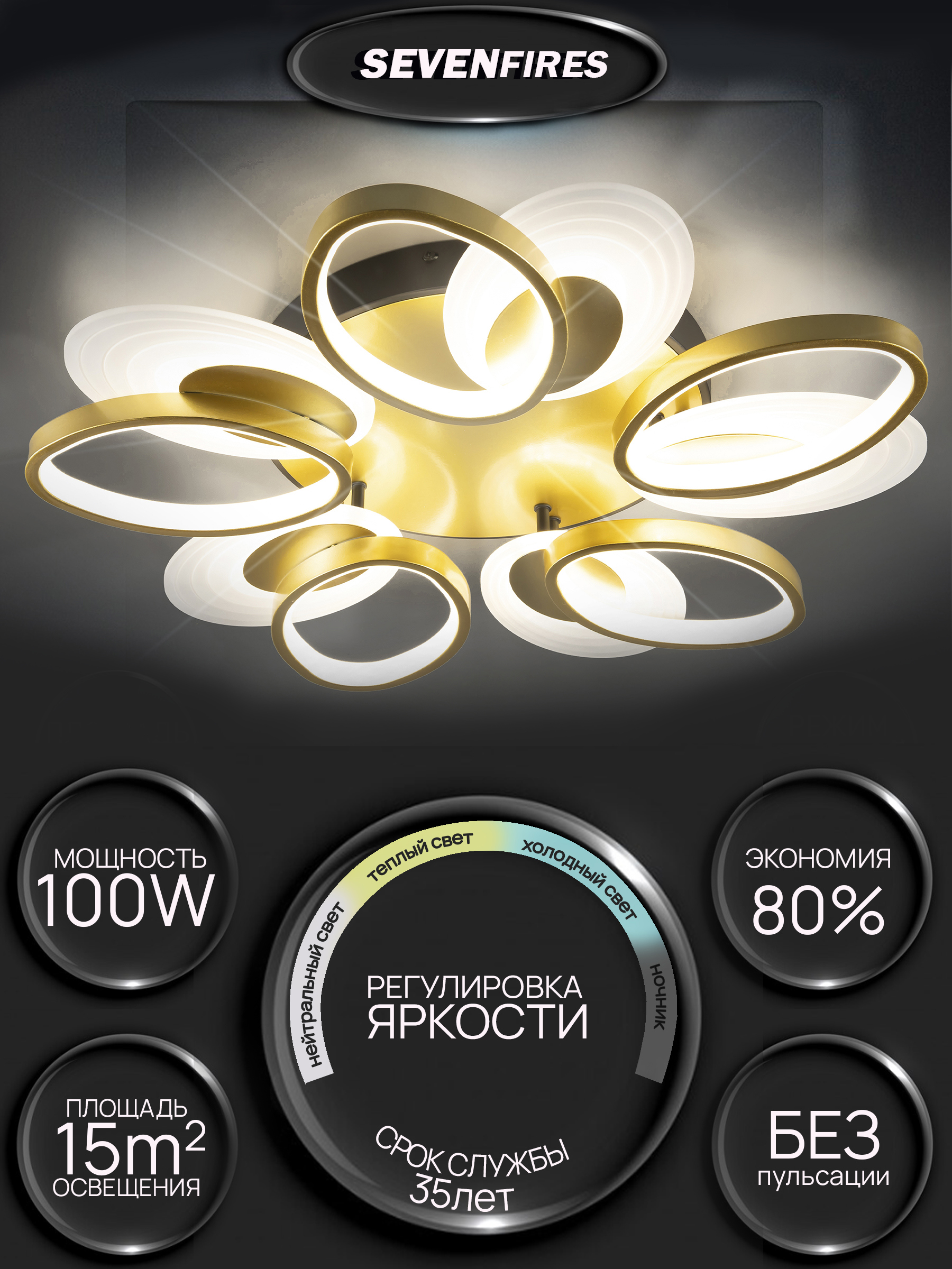 Изображение товара Люстра потолочная светодиодная Семь Огней Beryl с пультом управления 15 м² регулируемый белый свет цвет черный