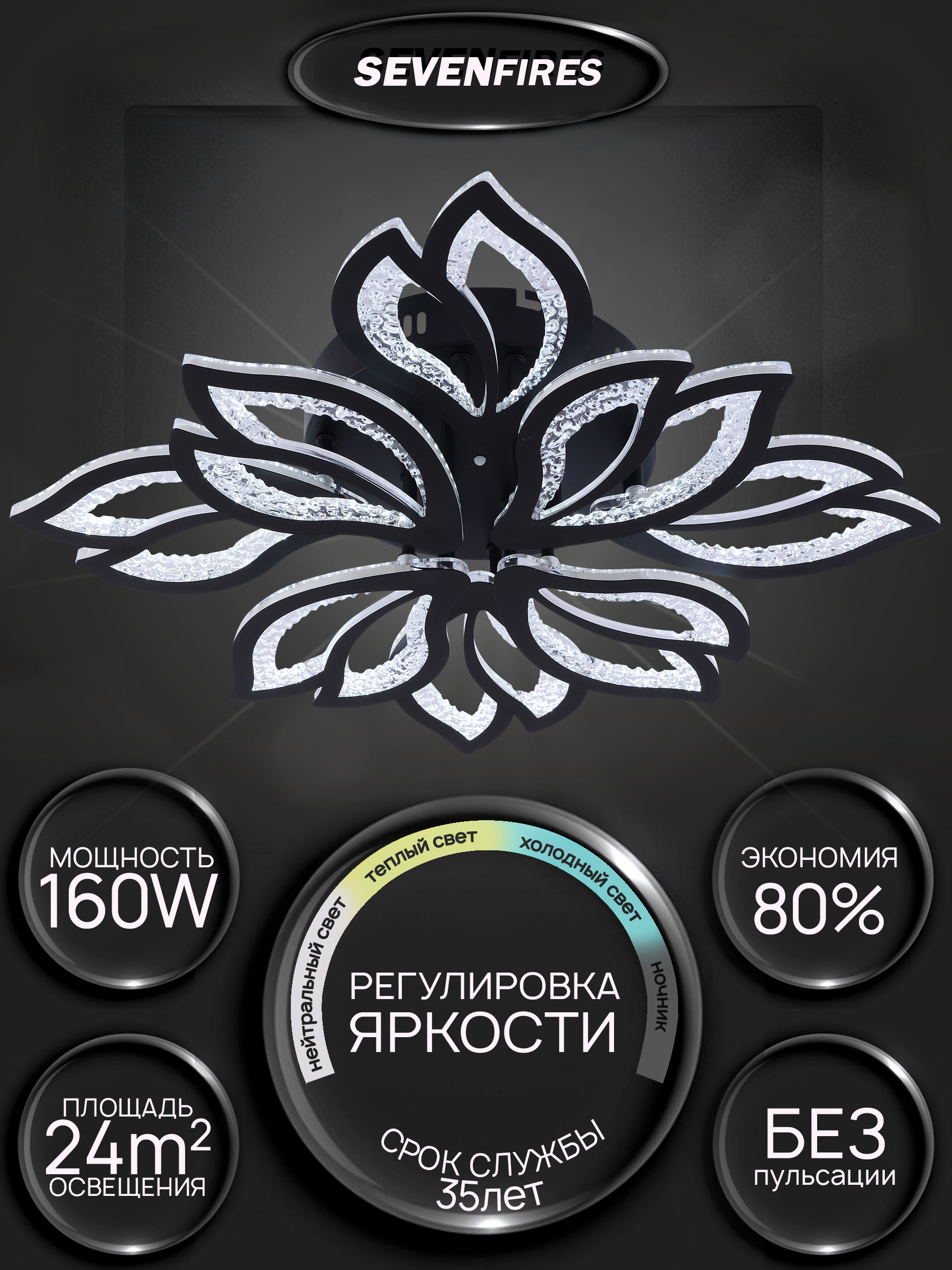 Изображение товара Люстра потолочная светодиодная Семь Огней Adilin с пультом управления 24 м² регулируемый белый свет цвет черный