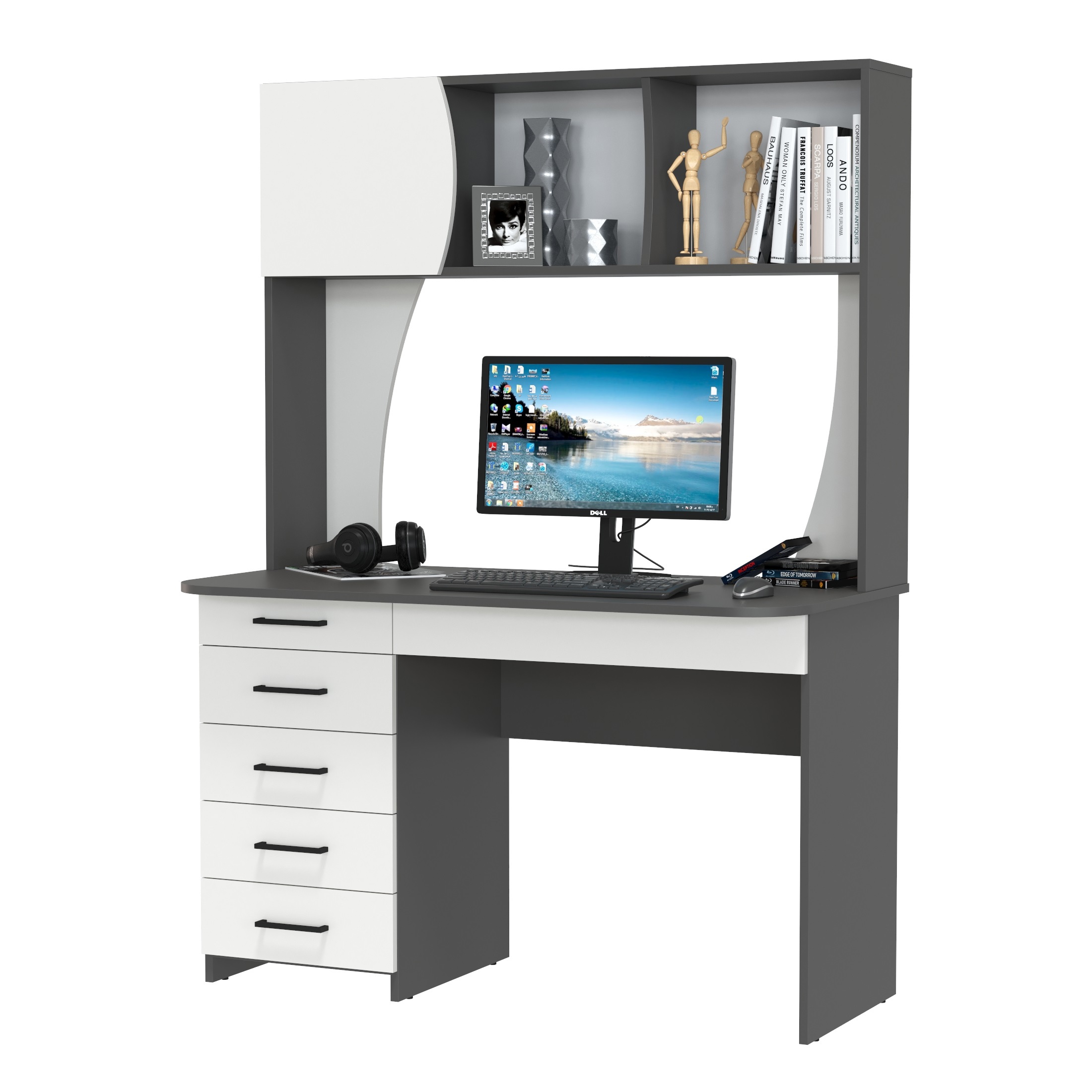 Изображение товара Офисный стол Сигма 120.5x166x60.5 см ЛДСП серый графит/белый