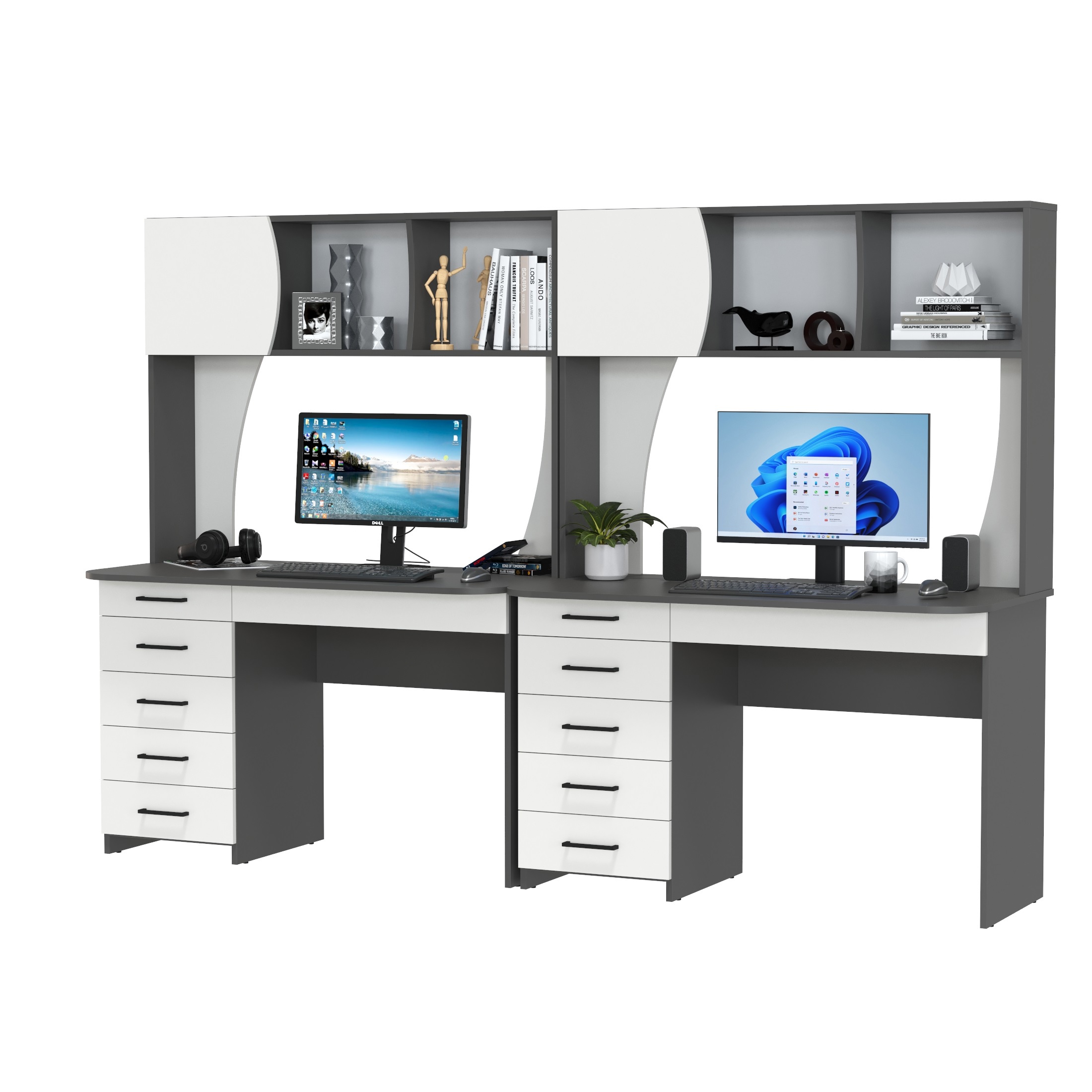 Изображение товара Стол компьютерный Гранд Кволити Бета Сигма для двоих 241x166x60.5 см ЛДСП цвет графит/белый