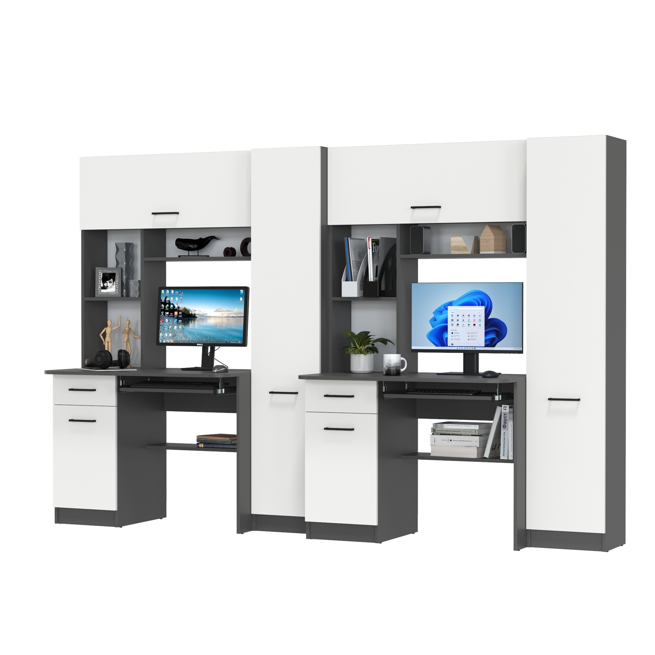 Изображение товара Компьютерный стол для двоих детей Альфа 274x61x181 см Гранд Кволити серый