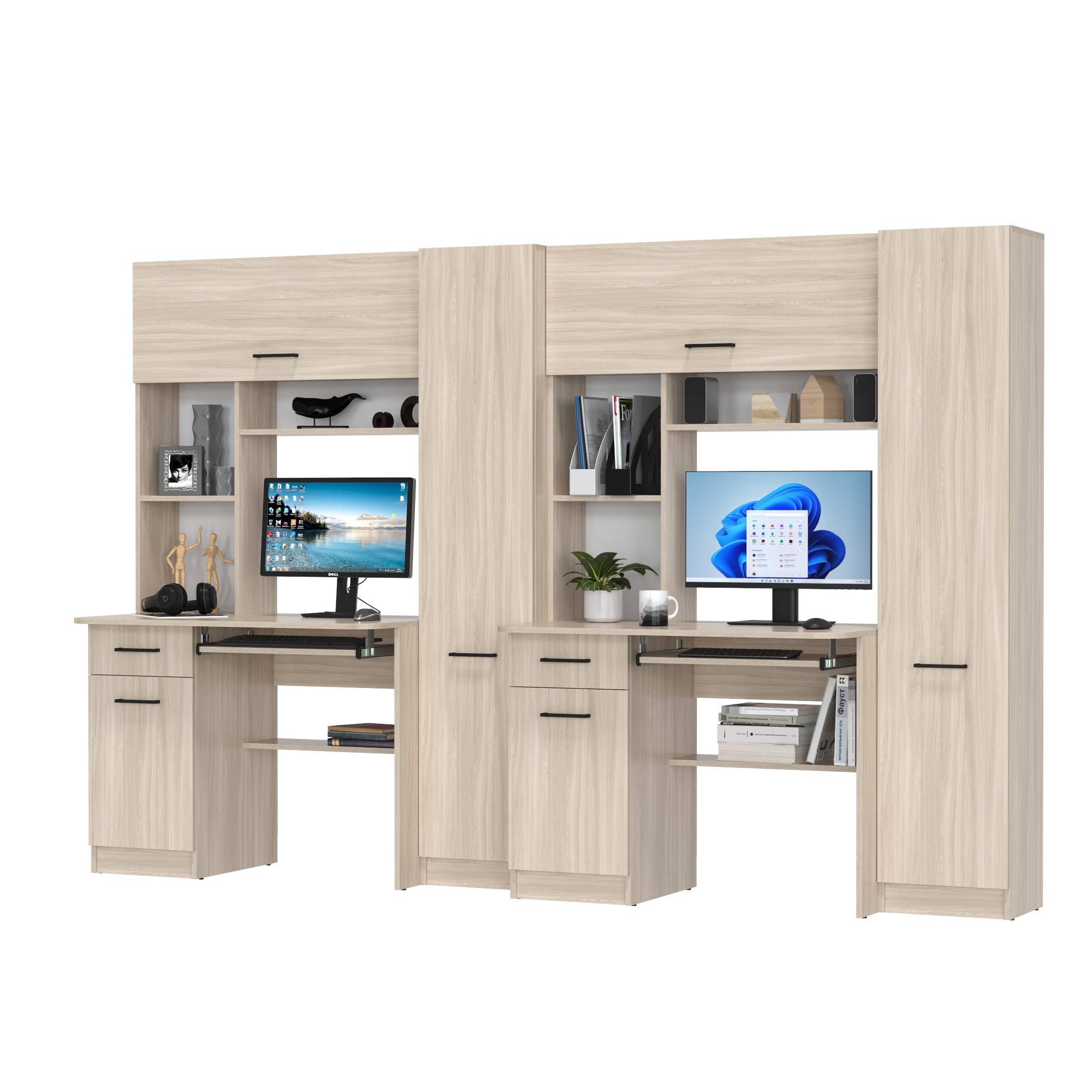 Изображение товара Стол компьютерный Гранд Кволити Aльфа для двоих 274x181x61 см ЛДСП цвет ясень шимо светлый