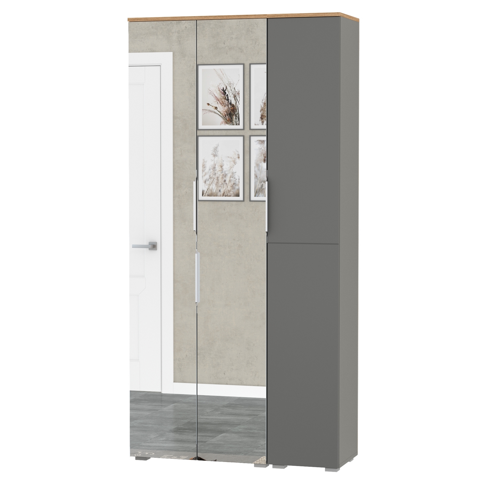 Изображение товара Комплект шкафов Mobi Октава 96.4x197.6 см шкаф и пенал серый графит дуб золото зеркало