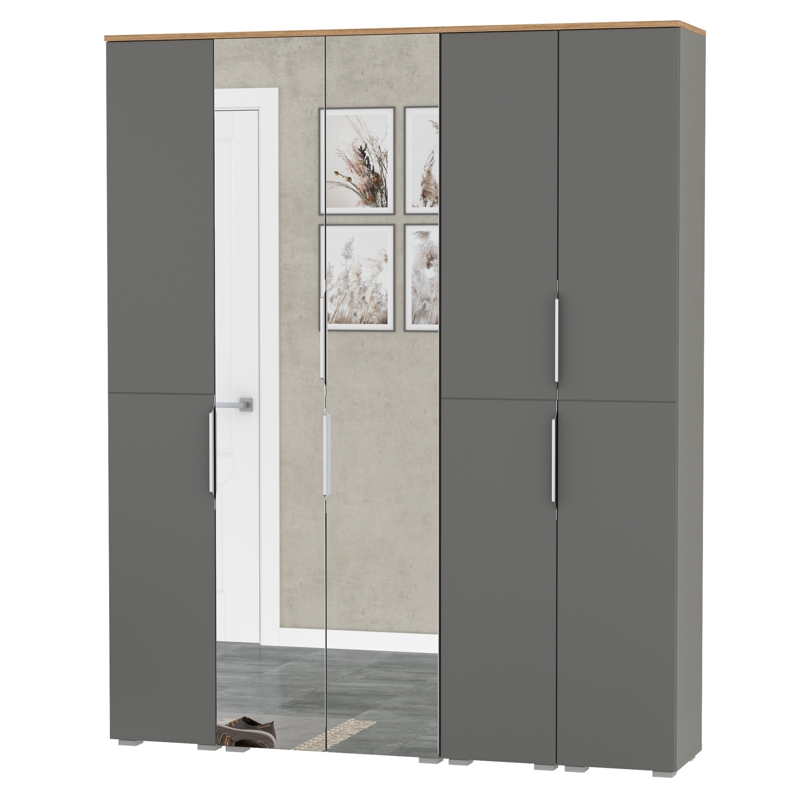 Изображение товара Набор шкафов Mobi Октава № 2 161x197.6x35.3 см серый графит дуб золотой