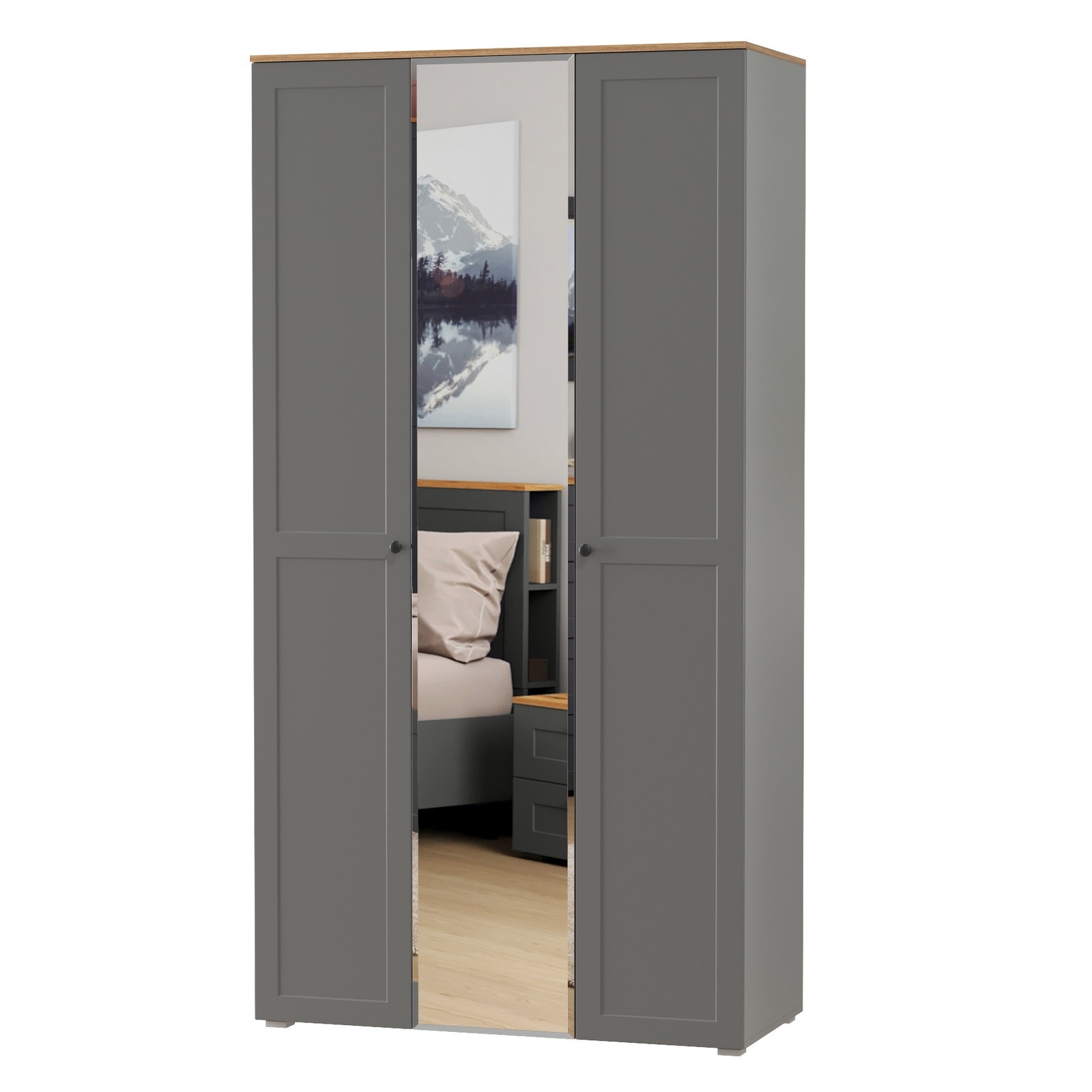 Изображение товара Шкаф распашной Mobi Остин с 3 дверями 120x229.8x54.6 см ЛДСП цвет серый графит/дуб крафт золотой