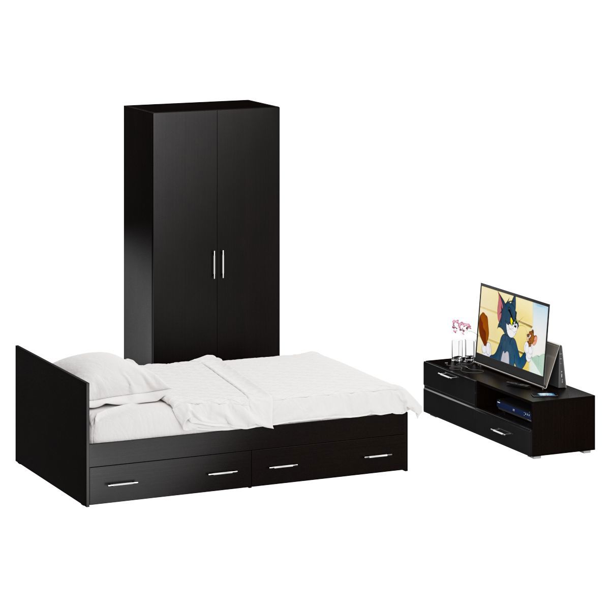 Изображение товара Спальный гарнитур Свк Стандарт № 2 в венге с кроватью 120x200 см и комодом