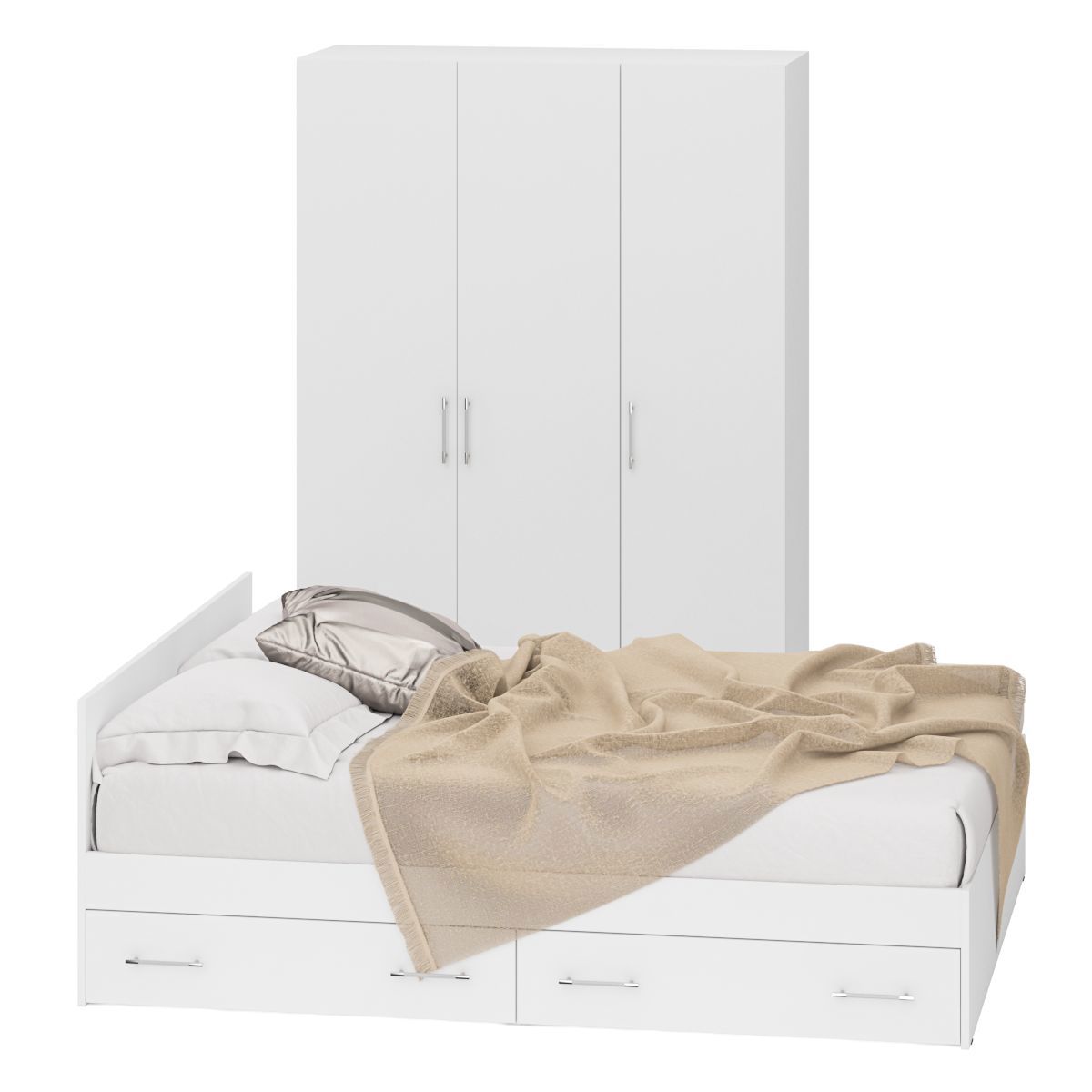 Изображение товара Спальный гарнитур Свк Стандарт № 1 кровать шкаф пенал белый современный дизайн