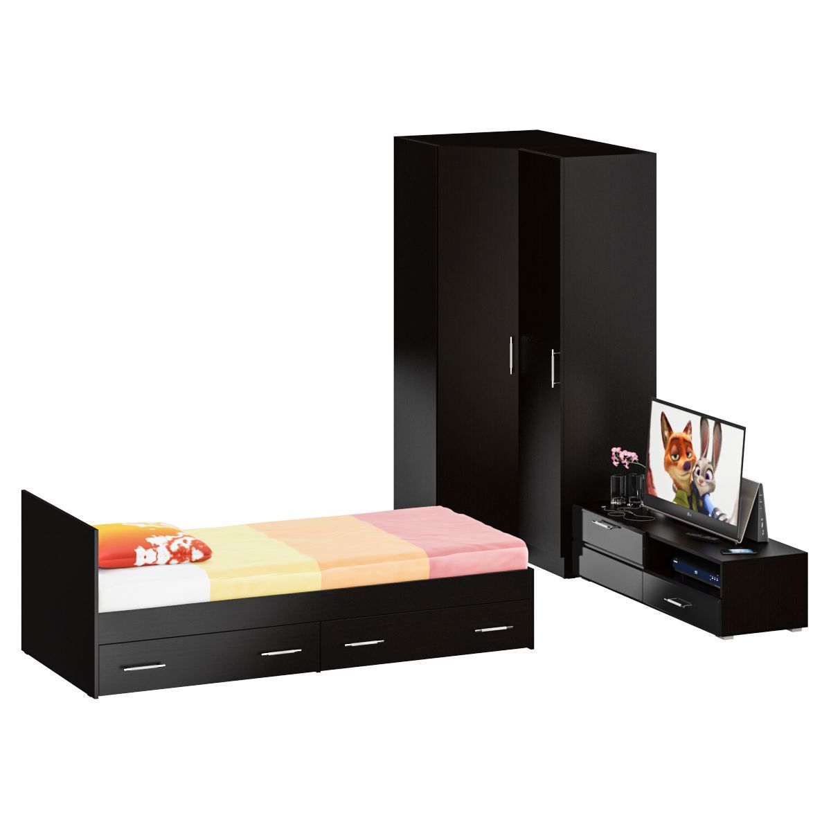 Изображение товара Спальный гарнитур Стандарт № 4 венге с кроватью, шкафом, пеналом и тумбой под ТВ